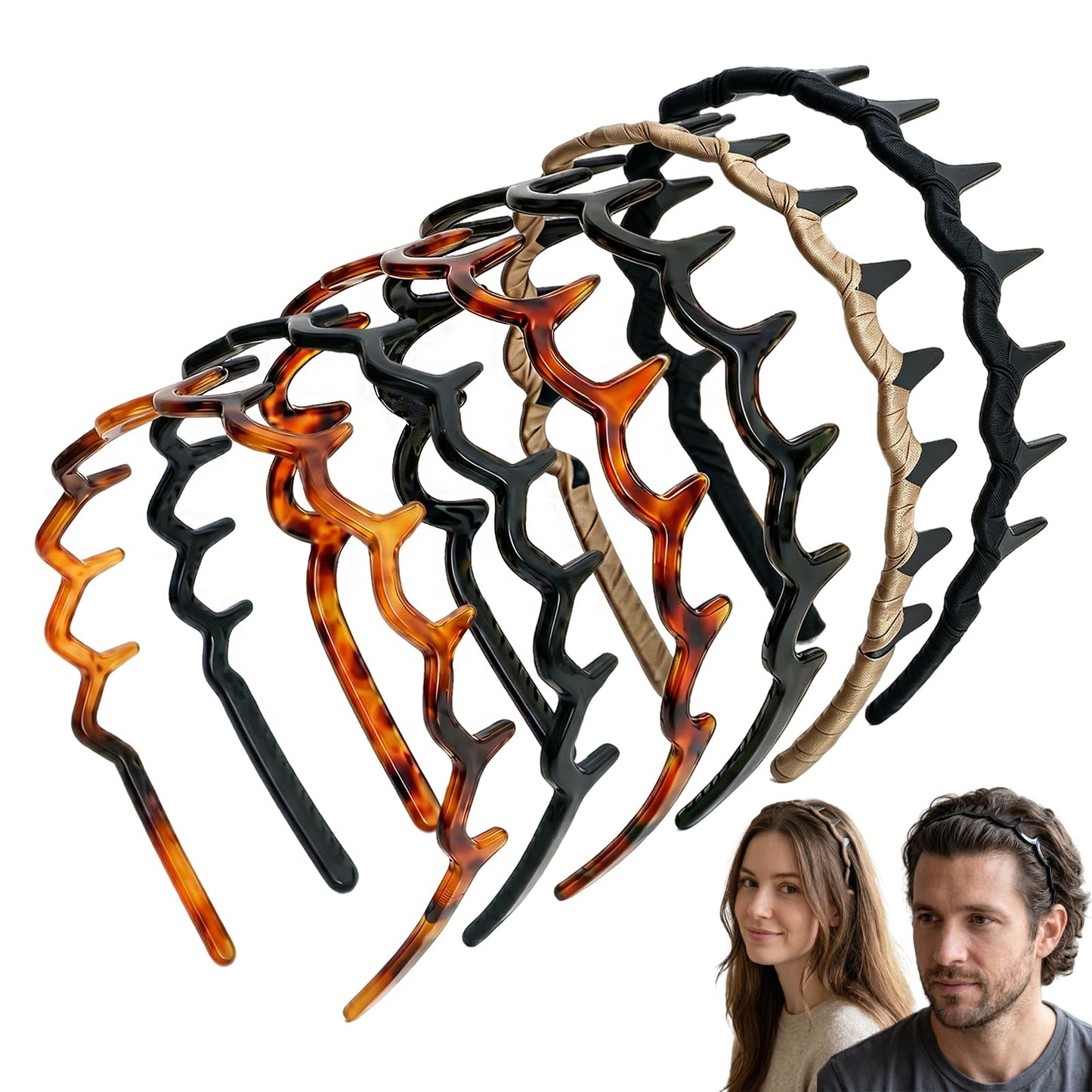 Miskate Zig Zag Headbands for Women 6 Pack Non-Slip Plastic Hairbands with Teeth Grip for Thick Hair, Tortoiseshell & Black Hair Accessories