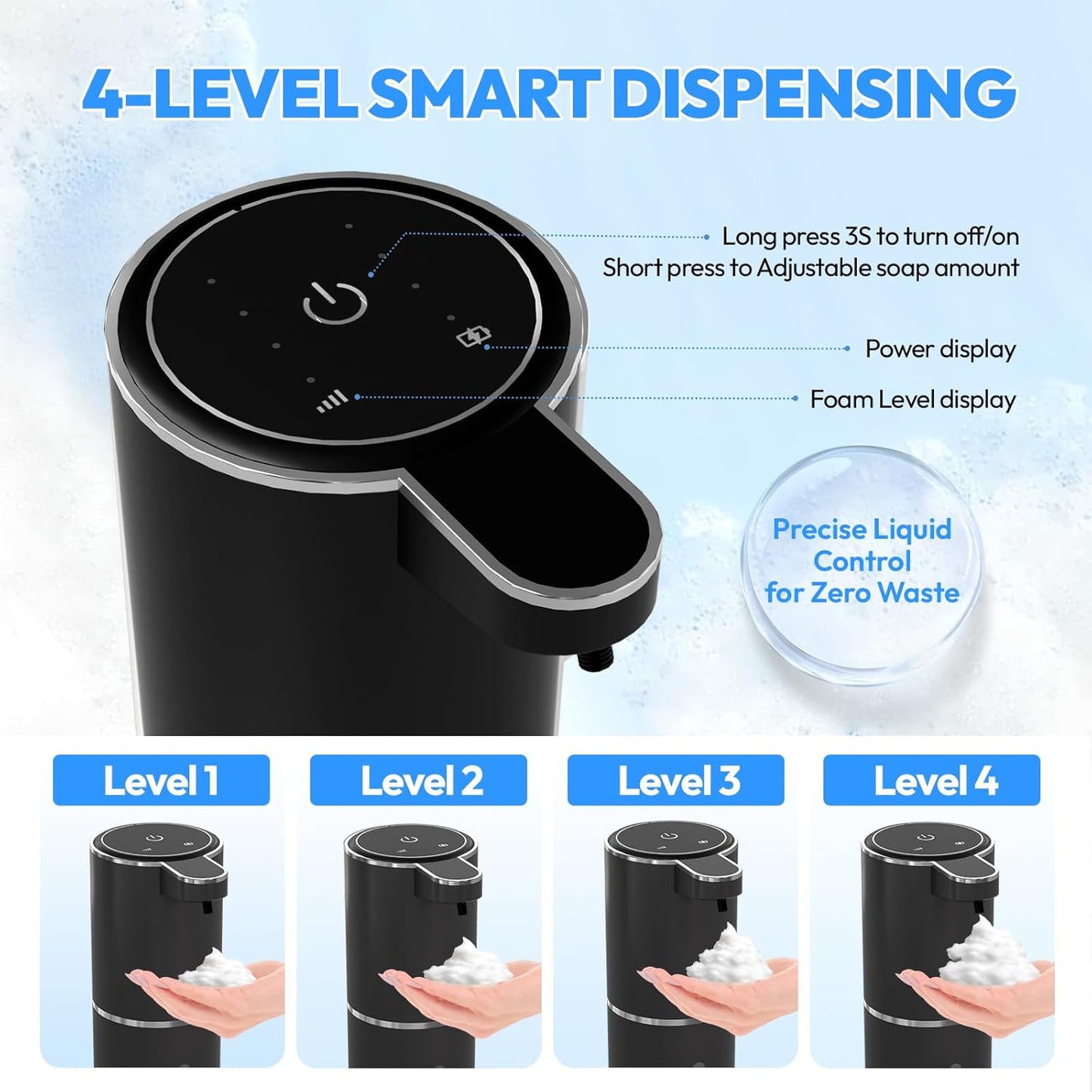 Automatic Foaming Soap Dispenser - Touchless 12.8oz Rechargeable Wall Mount for Bathroom & Kitchen | Black
