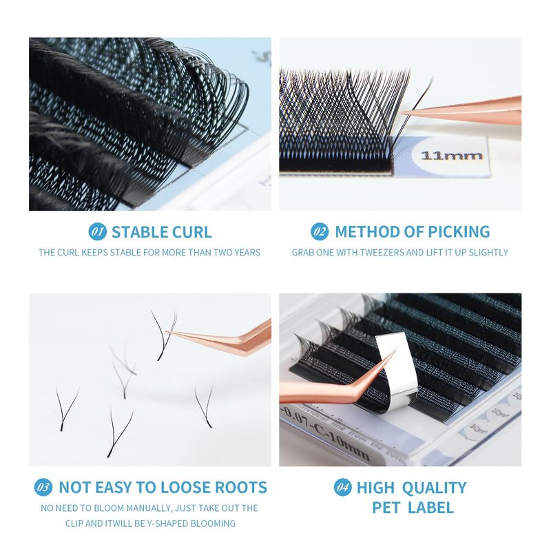 ANNAFRIS 4D YY Shape Eyelash Extension Makeup Mesh Net Cross 2D Y Shape Premade Fans Lash Extension Hand Woven Natural Soft Light Mink False Lashes