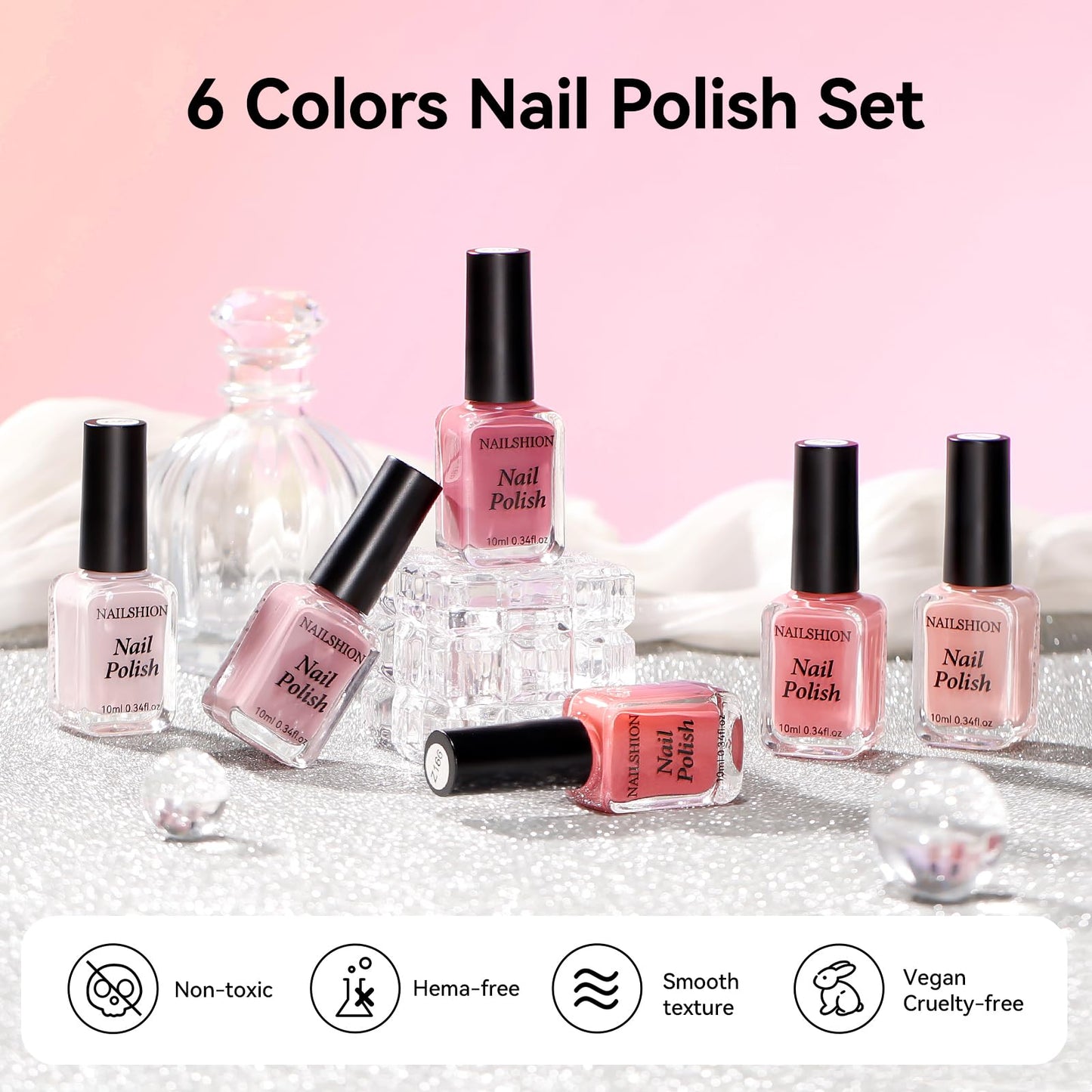 Nailshion Neutral Nail Polish Set, 6 Colors Nude Beige Creamy Dusty Pink Fingernail Polishes All Seasons, Opaque, Rapid Dry Natural Nail Art Manicure Salon DIY at Home Gift for Women