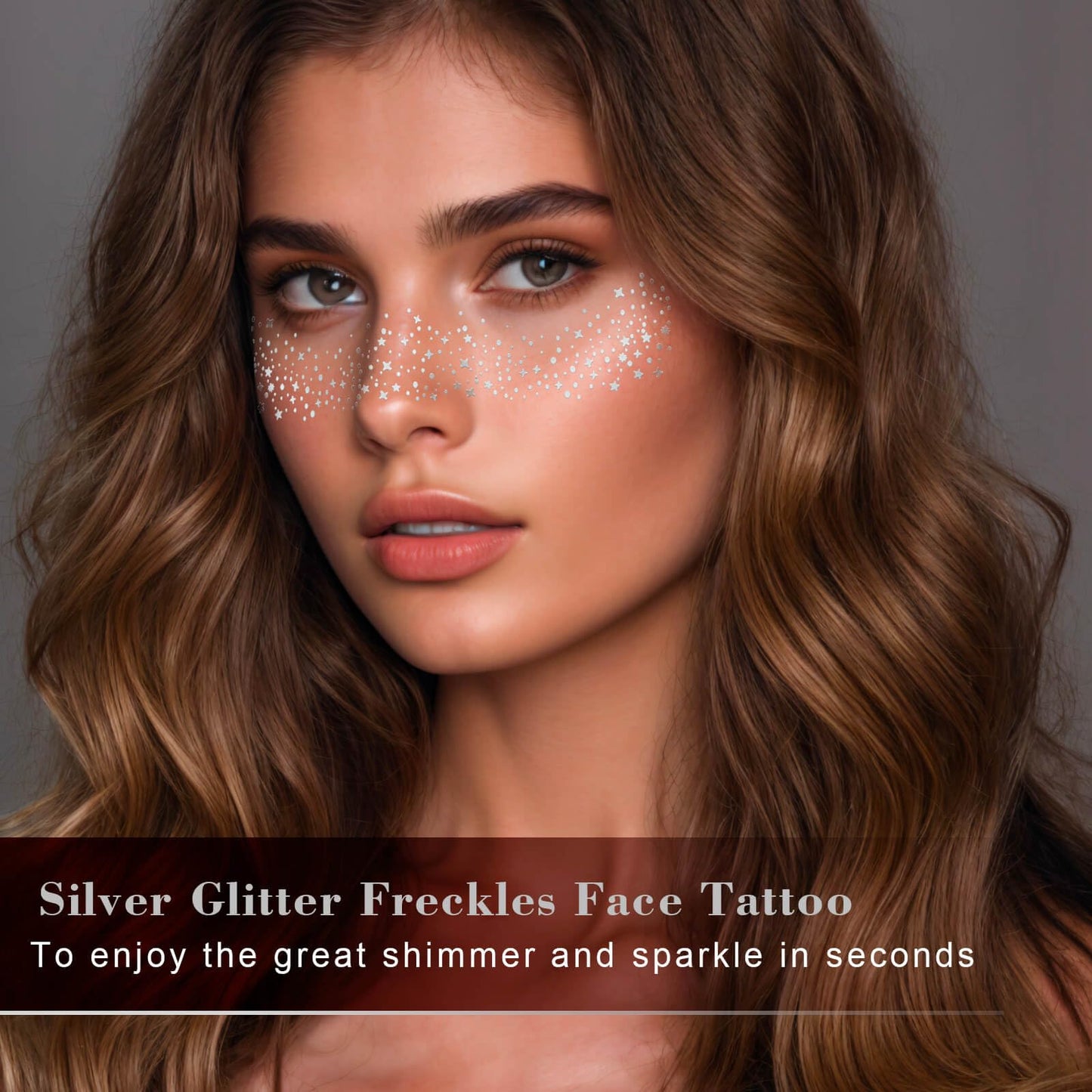MEICOLY Silver Face Glitter,Glitter Freckles Face Tattoo for Women and Kids,Sparkle Makeup Patches,Sparkle Freckles Speckles Patches,Silver Glitter Freckles,6 Count