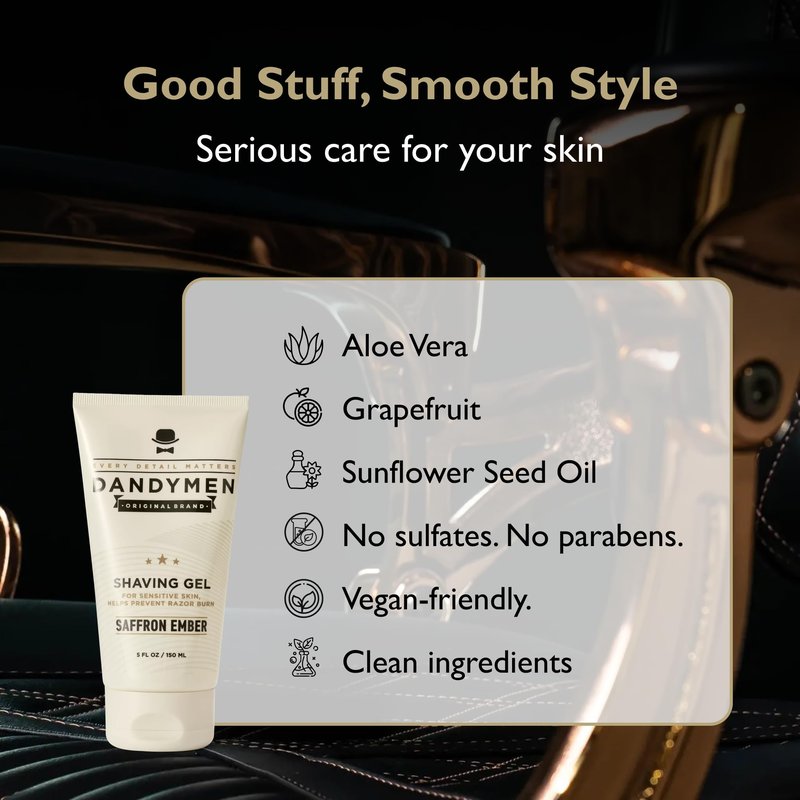 DandyMen Clear Shaving Gel for Men – Precision Edge with Pro-Vitamin B5 – Non-Foaming & Hydrating for Sensitive Skin – Saffron Ember, 5 oz