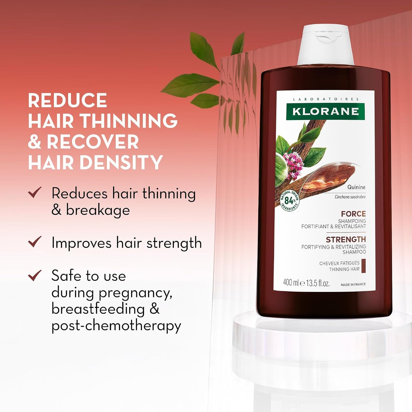 Klorane Strengthening Shampoo with Quinine - Natural Thickening Solution for Hair Thinning | 13.5 fl. oz.