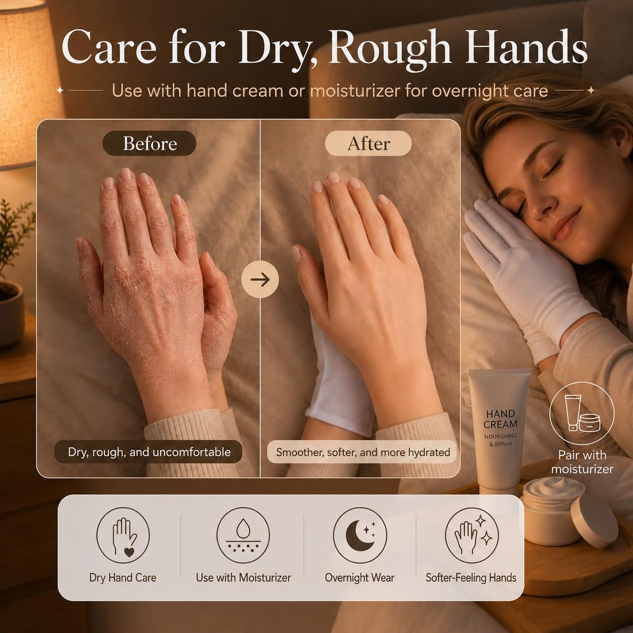 Cotton Moisturizing Gloves for Dry Hands | 10 Pairs Soft Overnight Lotion Gloves for Eczema Care