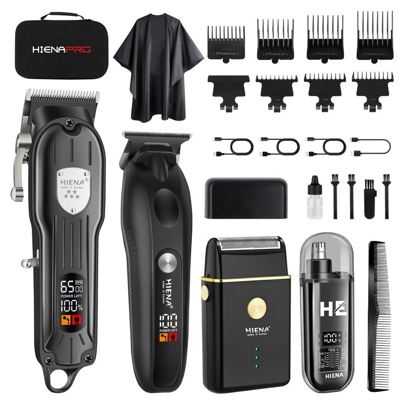 HIENA PRO Professional Hair Clipper Set, Electric Foil Shavers and Beard Trimmers, Ear, Rechargeable Cordless Barber Kit and Hair Cutting Set, Nose Hair Trimmer Set & Facial Grooming Tool