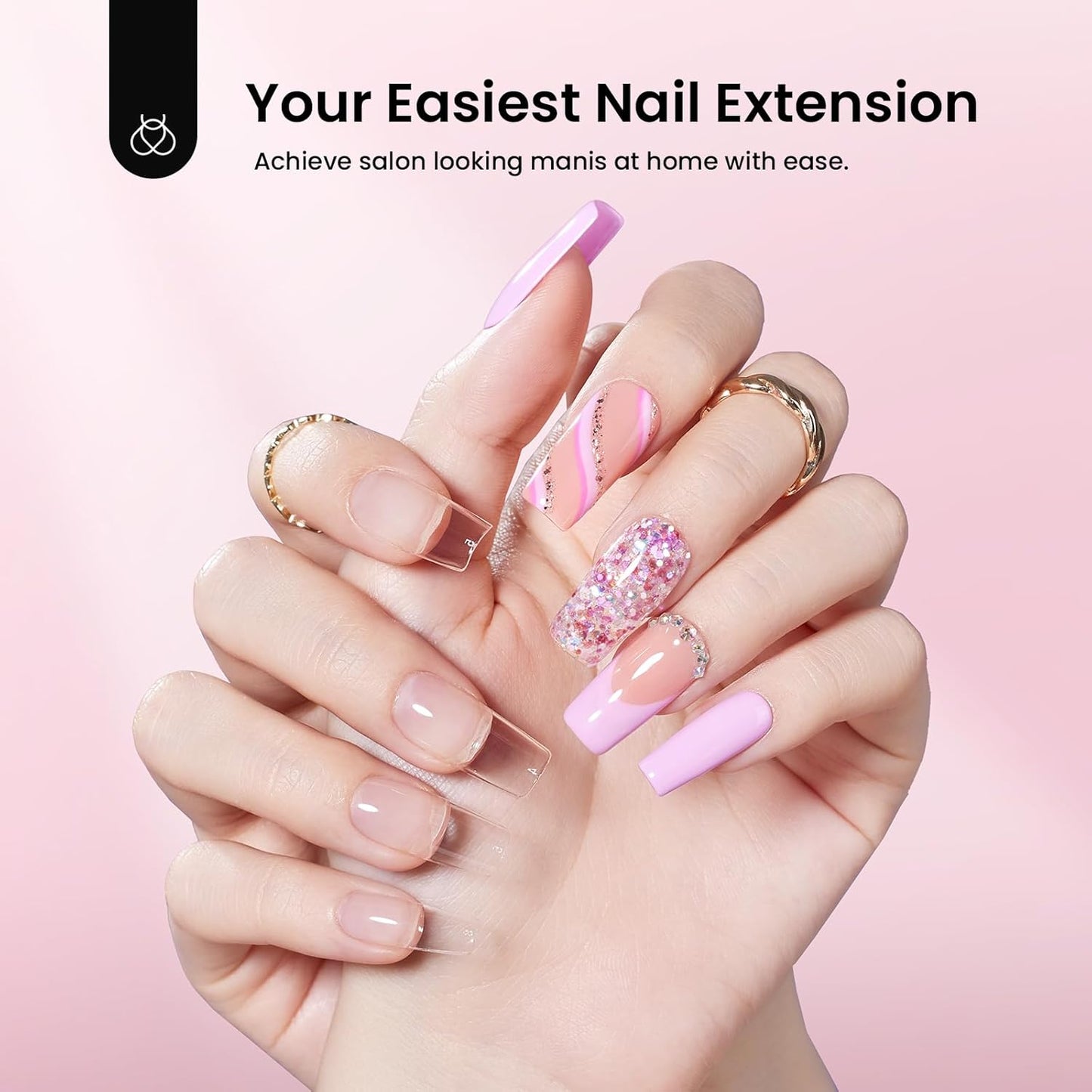Beetles Gel Nail Kit - Medium Square Half Matte Gel Tips with Dehydrator & Primer | Easy DIY Acrylic Extension Set for Women