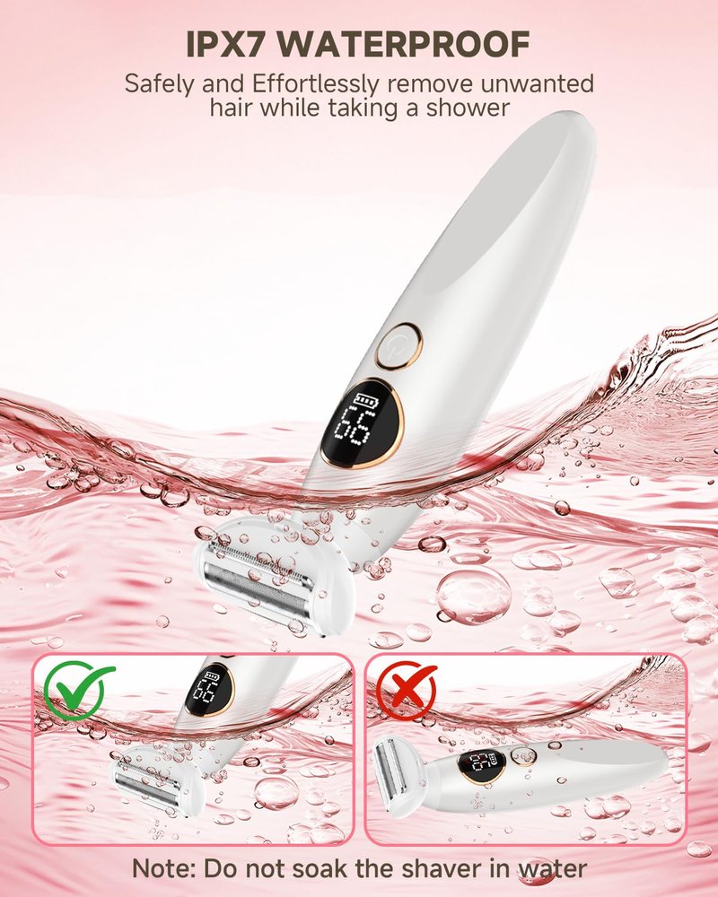 Bikini Trimmer for Women 5 in 1 Electric Razor, Rechargeable LED Display IPX7 Waterproof Hair Removal for Face, Leg, Armpit, Eyebrow, Pubic, Ideal Gift for Women