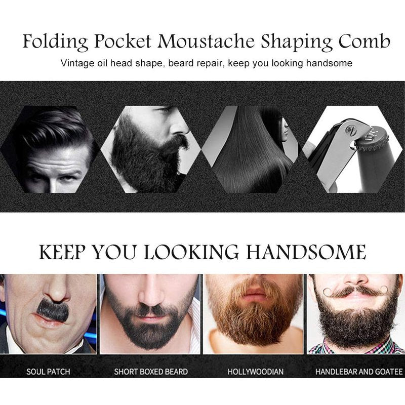 Pocket Stainless Steel Beard Comb Moustache Comb with Smooth Round Teeth for Men Grooming Beard Maintenance Tool (Peines para Barba y Bigote)