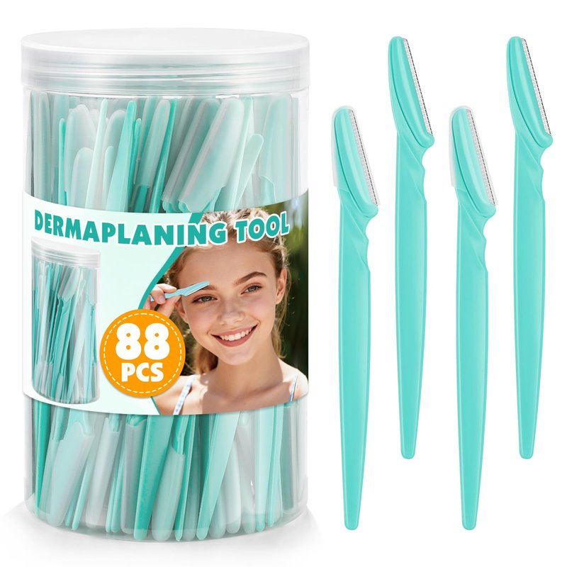 Phyyixs 88 Pcs Dermaplaning Tool & Face Razors for Women in Storage Jar – Seafoam Coastal Style, Eyebrow Razor with Safety Covers for Women & Men, Ideal Summer Skincare Gift