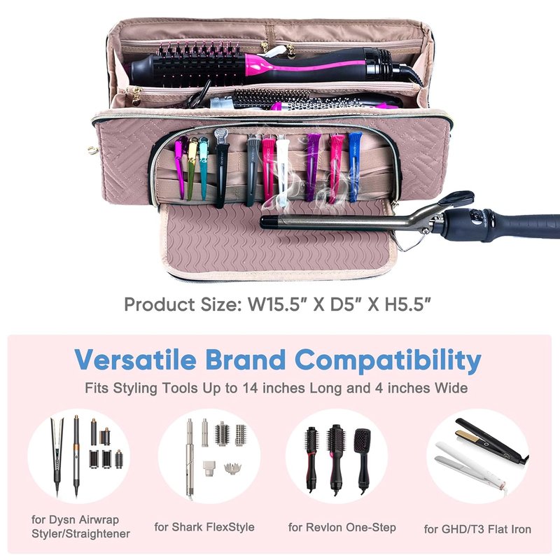 Large Hair Tools Travel Bag - 2-in-1 Organizer with Iron Mat for Hair Dryers, Curling Irons & Makeup | Ideal for Travel Essentials