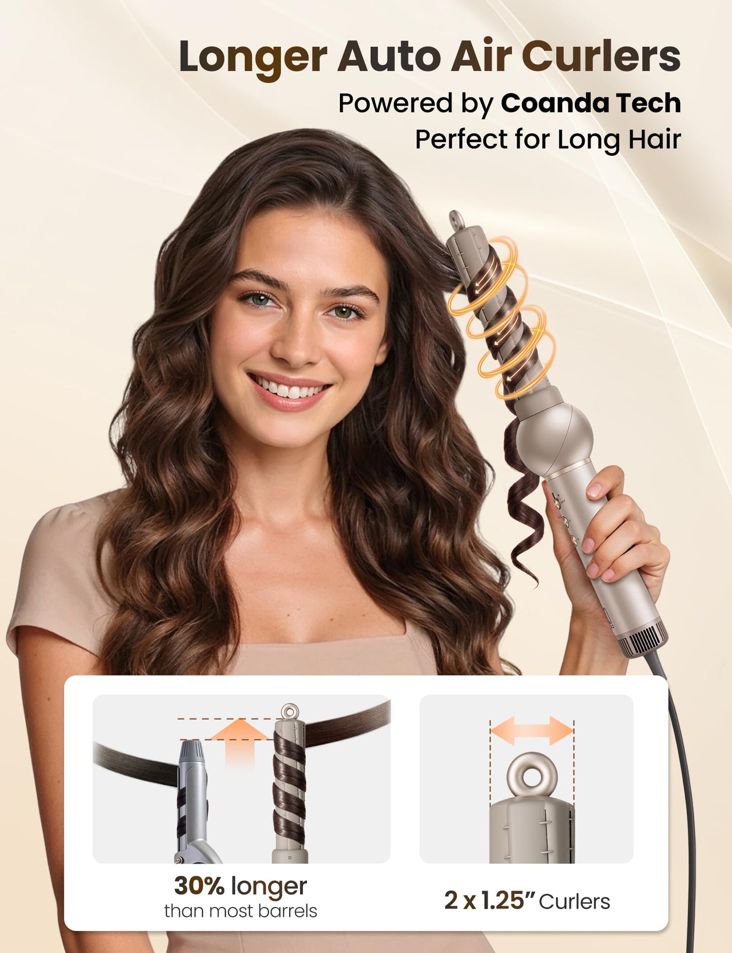 O.H.B 7 in 1 Hair Styler & High Speed Dryer Brush, 110,000RPM Blow Dryer Brush, Ionic Air Styler with Fast Drying, No Heat Damage Air Multi Styler for Volumize, Curl, Straighten, Travel Case, Gold