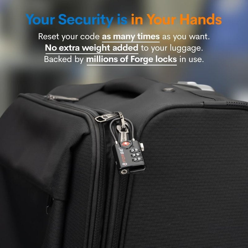 TSA Approved Cable Luggage Locks - Re-settable Combination Alloy Body | 2 Pack, Black
