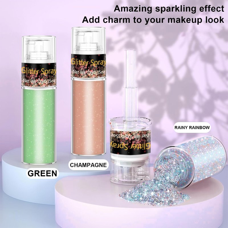 Rainbow Glitter Hairspray - Holographic Hair & Body Glitter Spray for Festivals | 1PC Ultra Fine Sparkle Powder