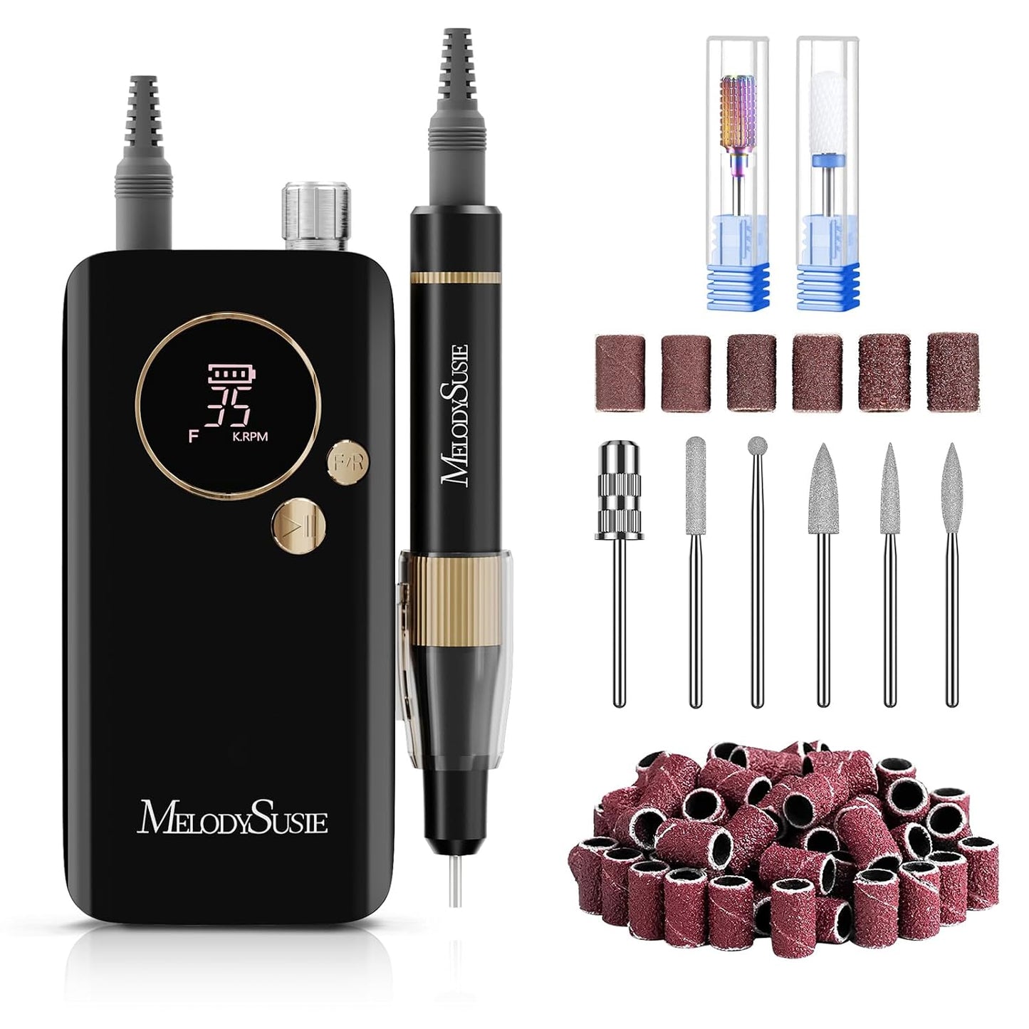 MelodySusie Rechargeable Nail Drill - 35000RPM E-File with Lightweight Handpiece for Manicure & Gel Removal | Home & Salon Use