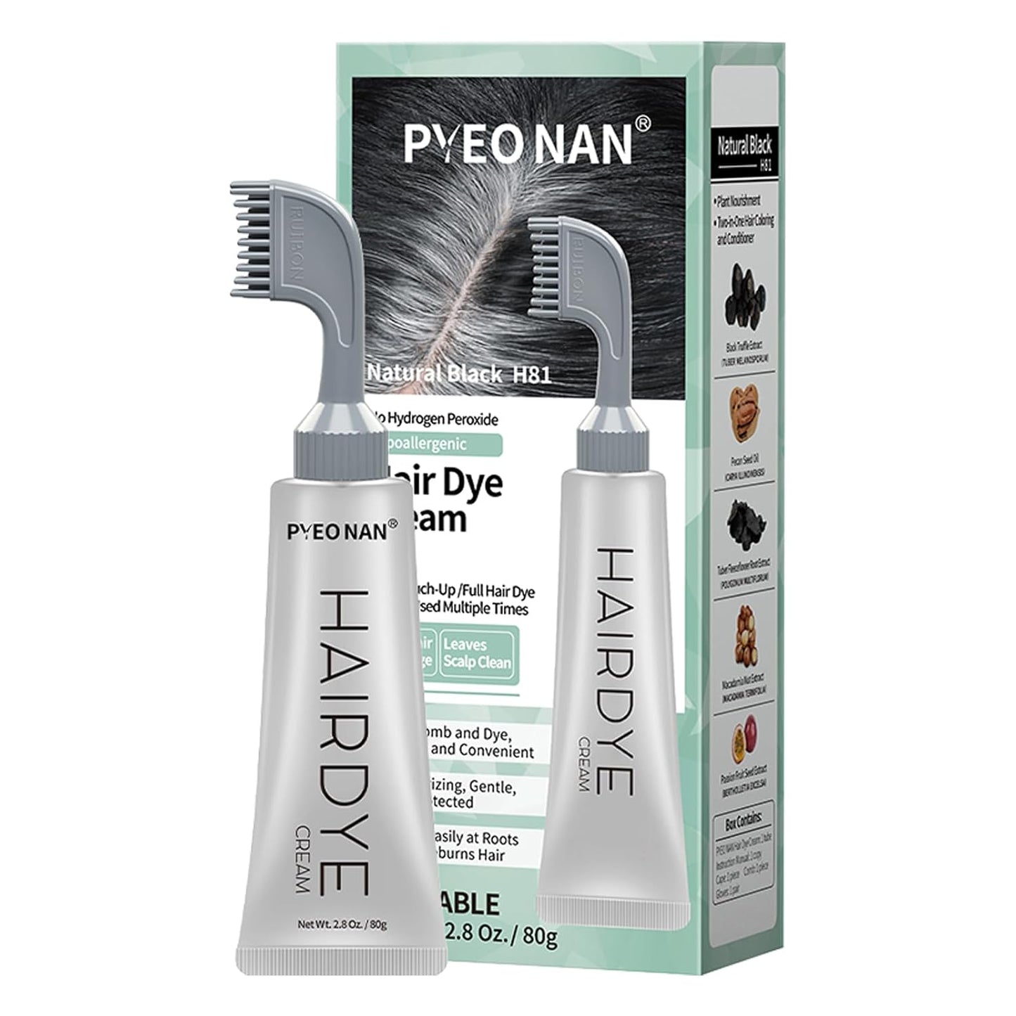 Hair Dye Cream - Hypoallergenic Natural Plant Extract | Ammonia-Free Gray Coverage, 2.8 Oz (Dark Brown)