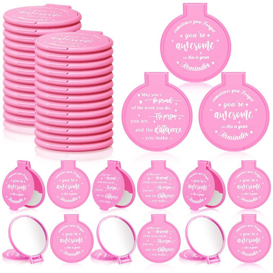 Wenqik 100 Pcs Inspirational Mini Compact Mirrors Bulk, Women Small Gifts Bulk, Group Team Party Favors, Mini Pocket Purse Mirror for Travel, Client, Guest, Wedding, Birthday, Cheerleader (Pink)