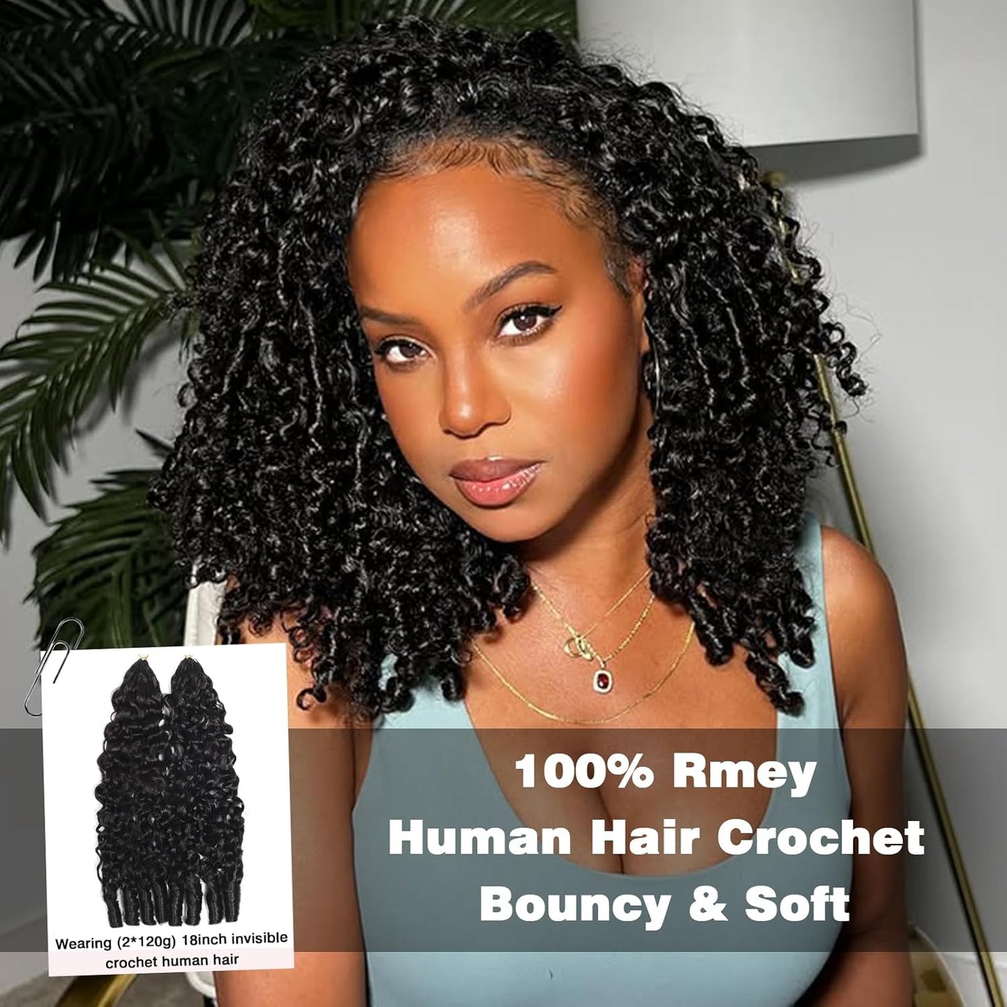 Burmese Curly Crochet Hair Extensions - 20 Inch, 120g, Knotless, Lightweight Remy Hair in Natural Black