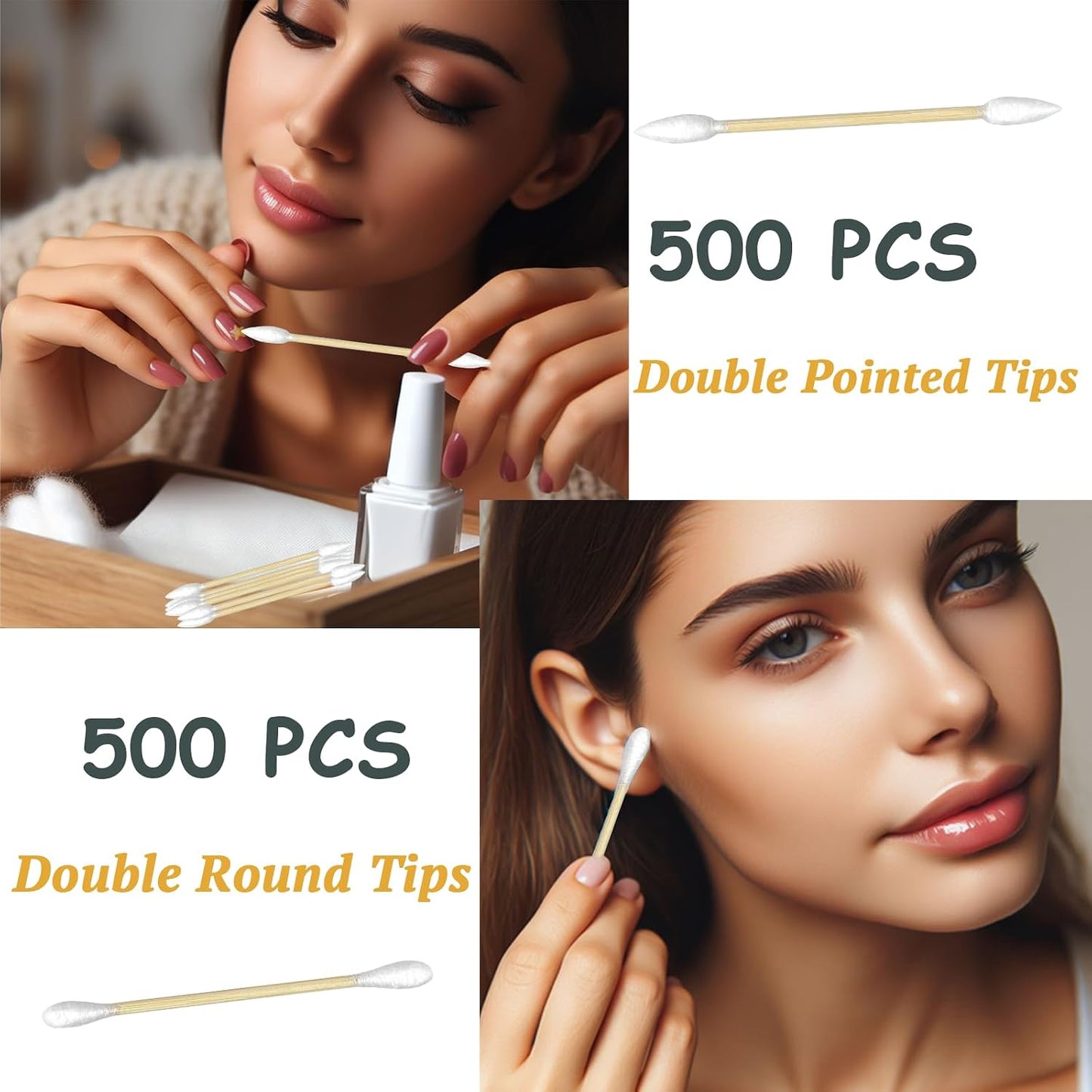 Bamboo Cotton Swabs - 1000-Pack Biodegradable Double-Ended Tips | Hypoallergenic, Lint-Free for Makeup, Pet Care & Electronics