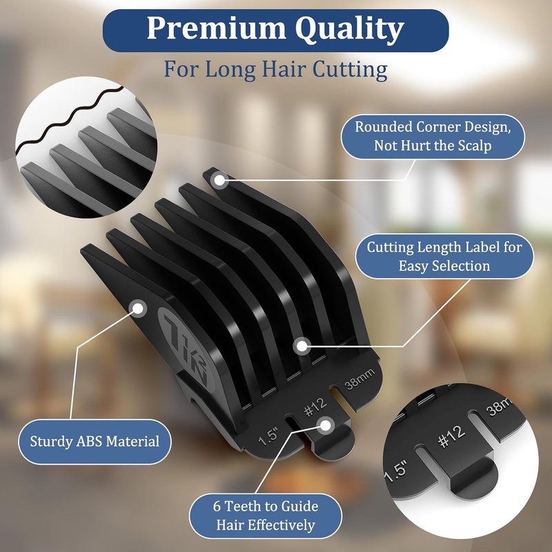 Clipper Guards Set - Compatible Replacement for Wahl Clippers | 4-Piece Extra Long Hair Guides - 2", 1.75", 1.5", 1.25" Black