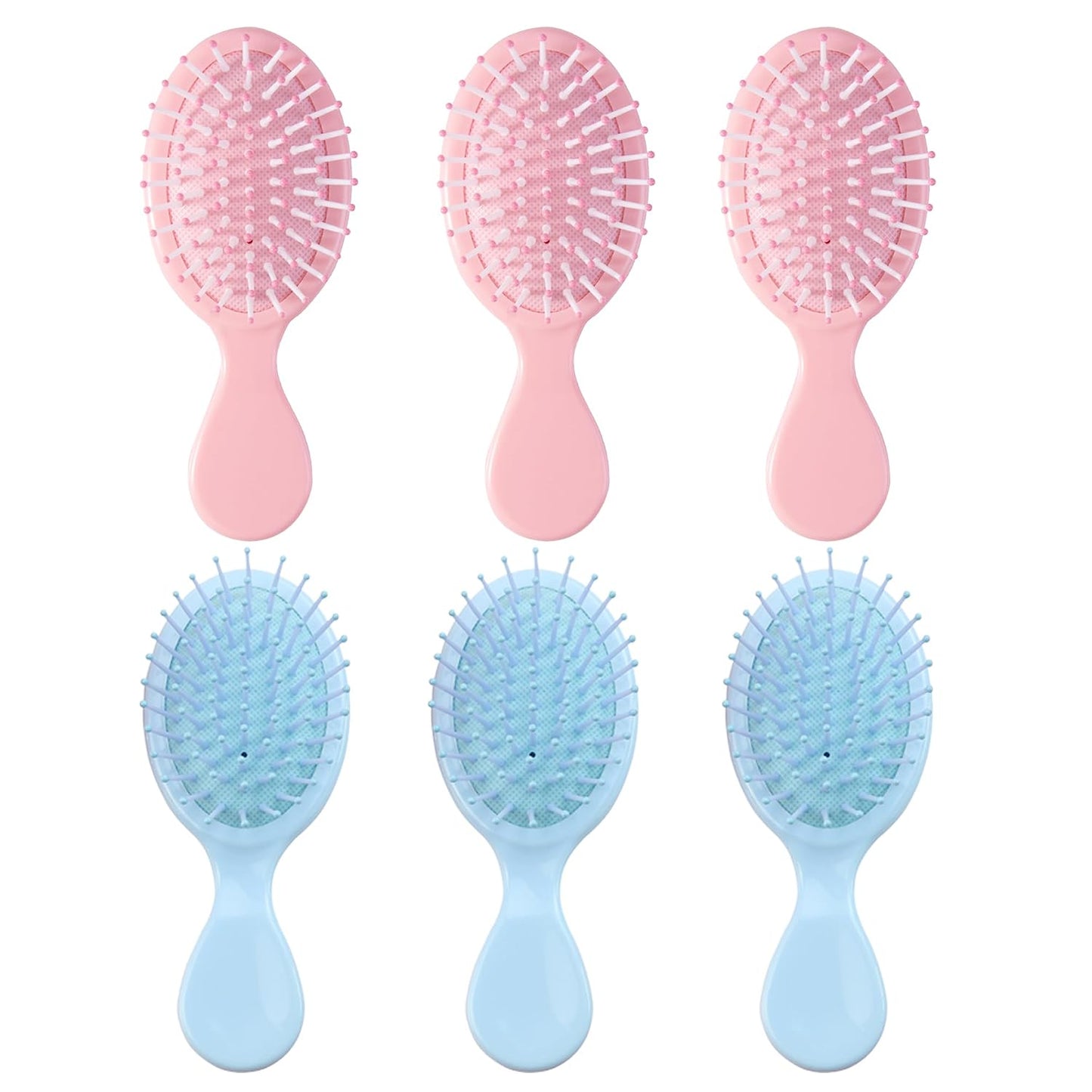 Mini Hair Brush Set - 6 Pcs Travel Detangling Brushes for All Hair Types | Pink & Blue
