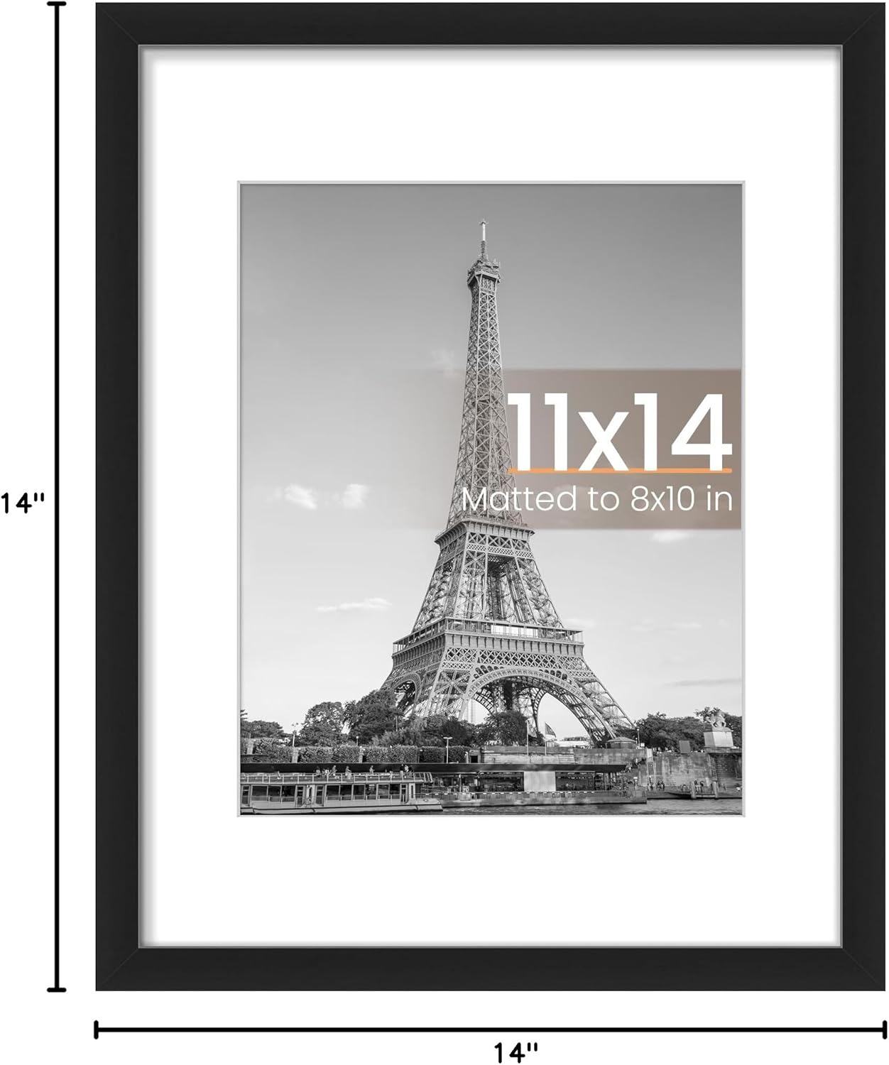 Upsimples 11x14 Picture Frame - Display 8x10 Photos with Mat or 11x14 Without Mat | Black Wall Hanging Frame