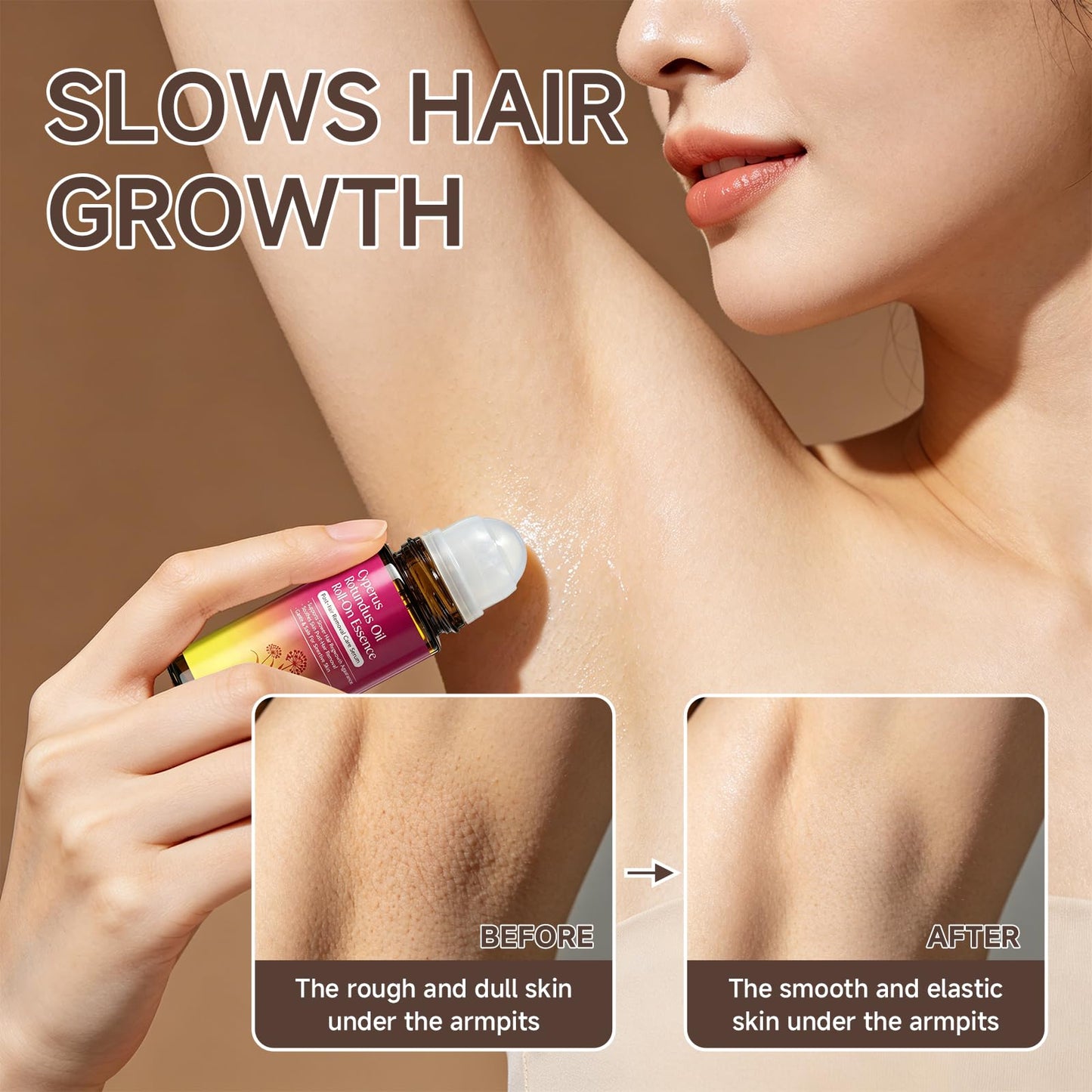Cyperus Rotundus Oil for Hair Removal Natural for Reducing Body Hair Growth, Reduces Unwanted Hair Growth,Underarm Care Roll-On Serum, Sensitive Skin, Non-Greasy 2.02 Fl Oz (Carry with You)
