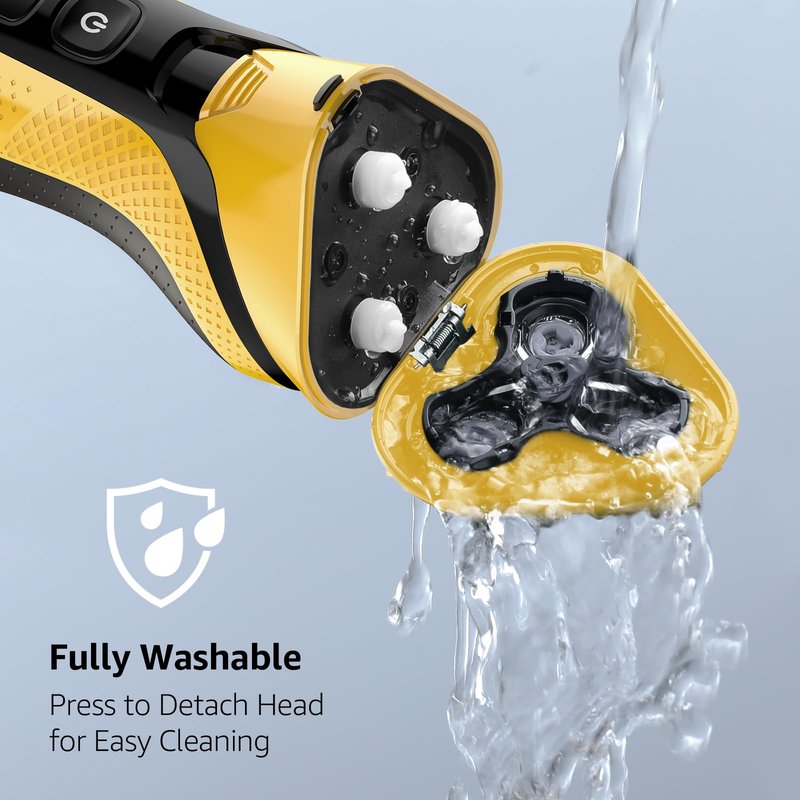rategist Rechargeable Electric Razor for Men: 3-in-1 Shaver for Beard/Nose/Sideburns - IPX7 Waterproof Travel Kit - Turbo Speed & Precision Blades,Cyber Yellow