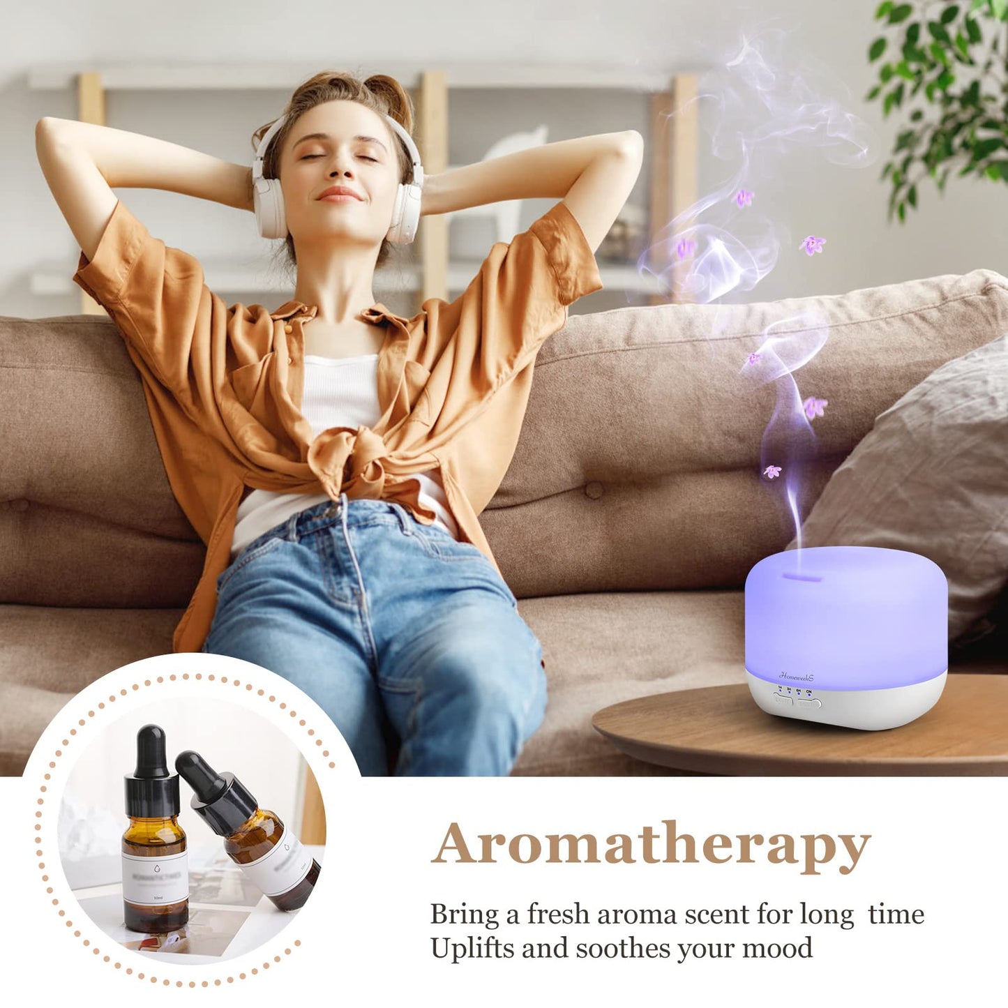 Aromatherapy Essential Oil Diffuser for Room: Air Humidifier Aroma Scent Cool Mist Colorful Lights Cute Small Large Auto Off Ultrasonic Diffusers for Home Bedroom White (300ml)