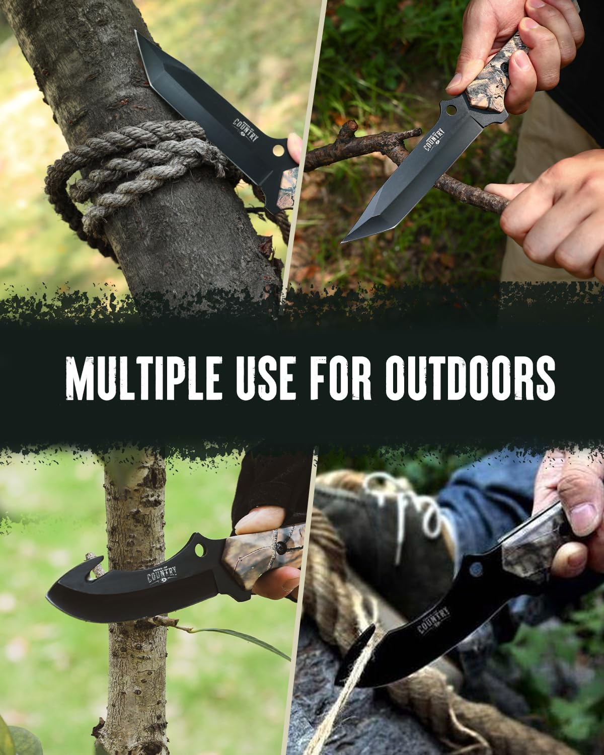 MOSSY OAK Fixed Blade Hunting Knife Set - 2 Piece, Full Tang Handle Straight Edge and Gut Hook Blades Game Processing Knife, Sheath Included