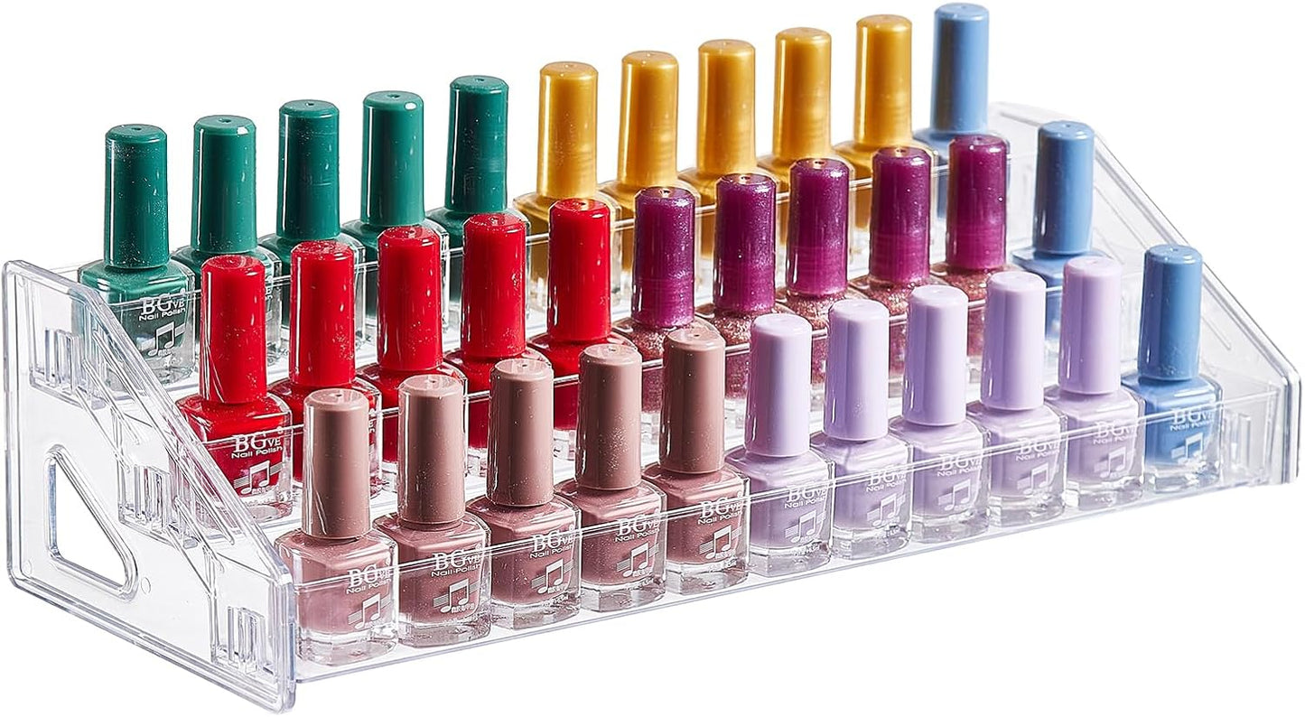 Acrylic Nail Polish Organizer - 3-Tier Clear Display Rack for Makeup, Essential Oils & Sunglasses | Holds 36 Bottles