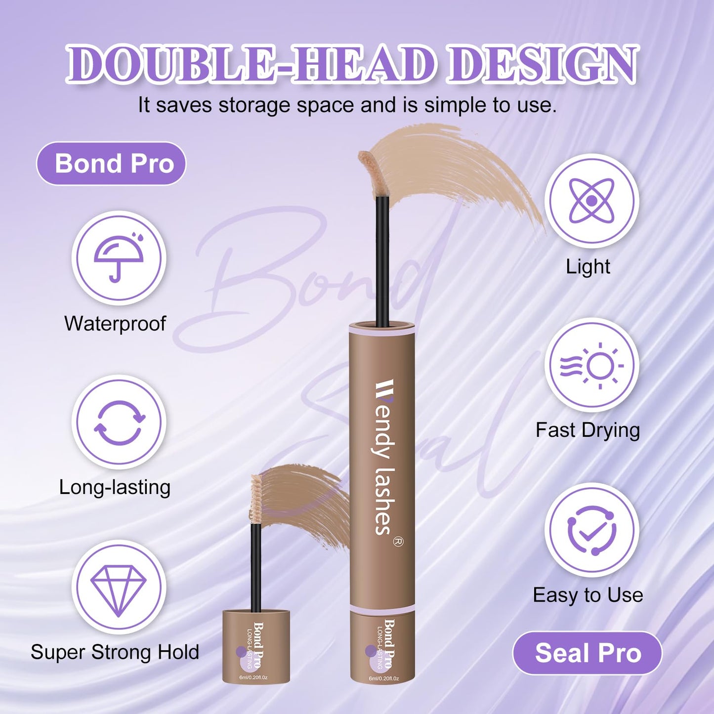 WENDY LASHES Brown Lash Cluster Glue, Lash Bond and Seal Waterproof, Quick-Dry Long-Lasting 72H Eyelash Glue for Clusters, Eyelash Adhesive, More Natural, More Solid, and More Gentle - 12ml
