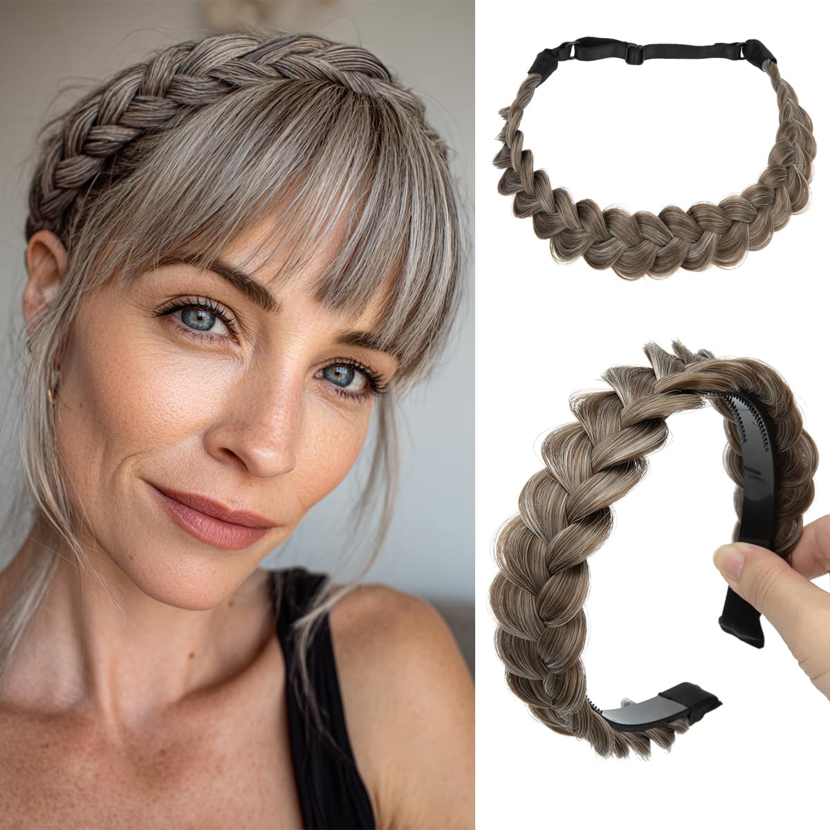Braided Headbands for Women - Handmade Synthetic Hair Hoops | Sahara Beige 2-Pack