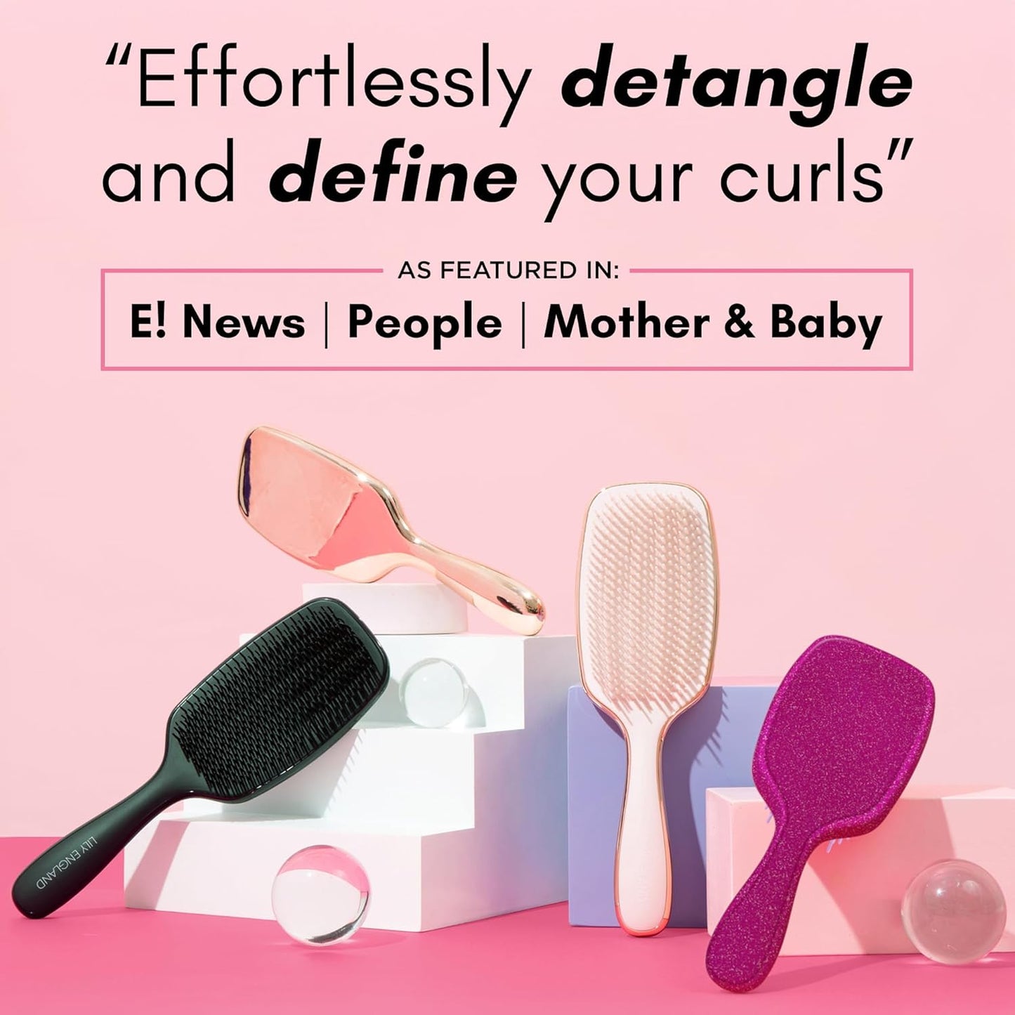 Lily England Detangling Brush - Pain-Free Styling for Curly Hair | Flexible Bristles, Rose Gold Design