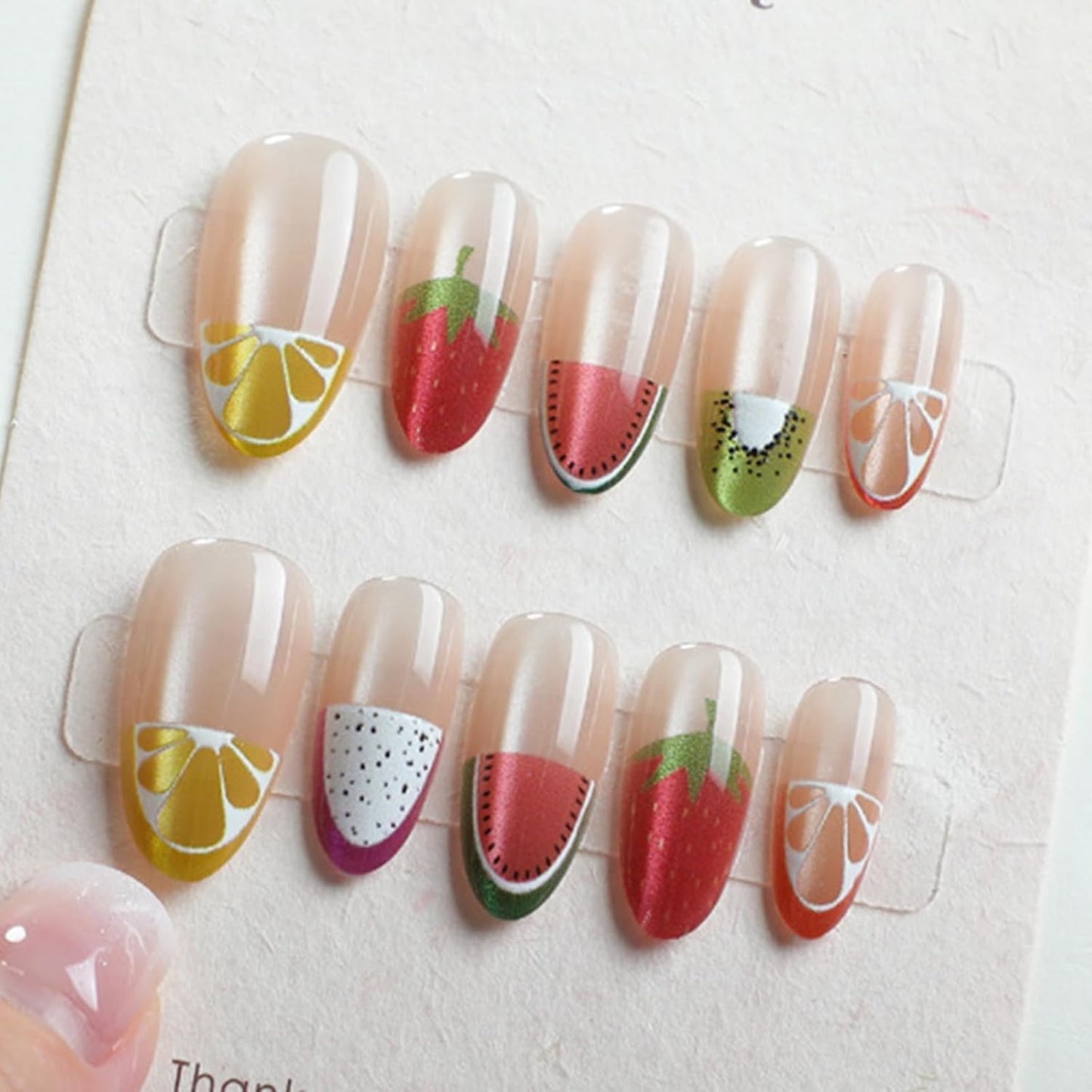 Almond Medium Press-On Nails - 30Pcs Blue Sea French Acrylic Set | 3D Cat Eye Design for Women