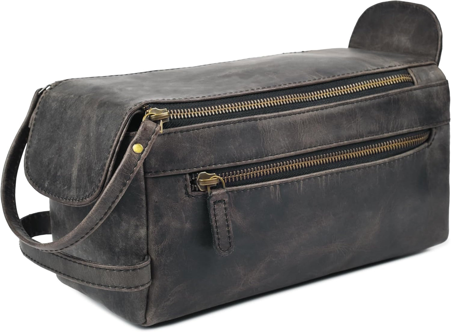 Full Grain Leather Toiletry Kit - Water-Resistant Travel Organizer for Men & Women | Rustic Brown Grooming Case