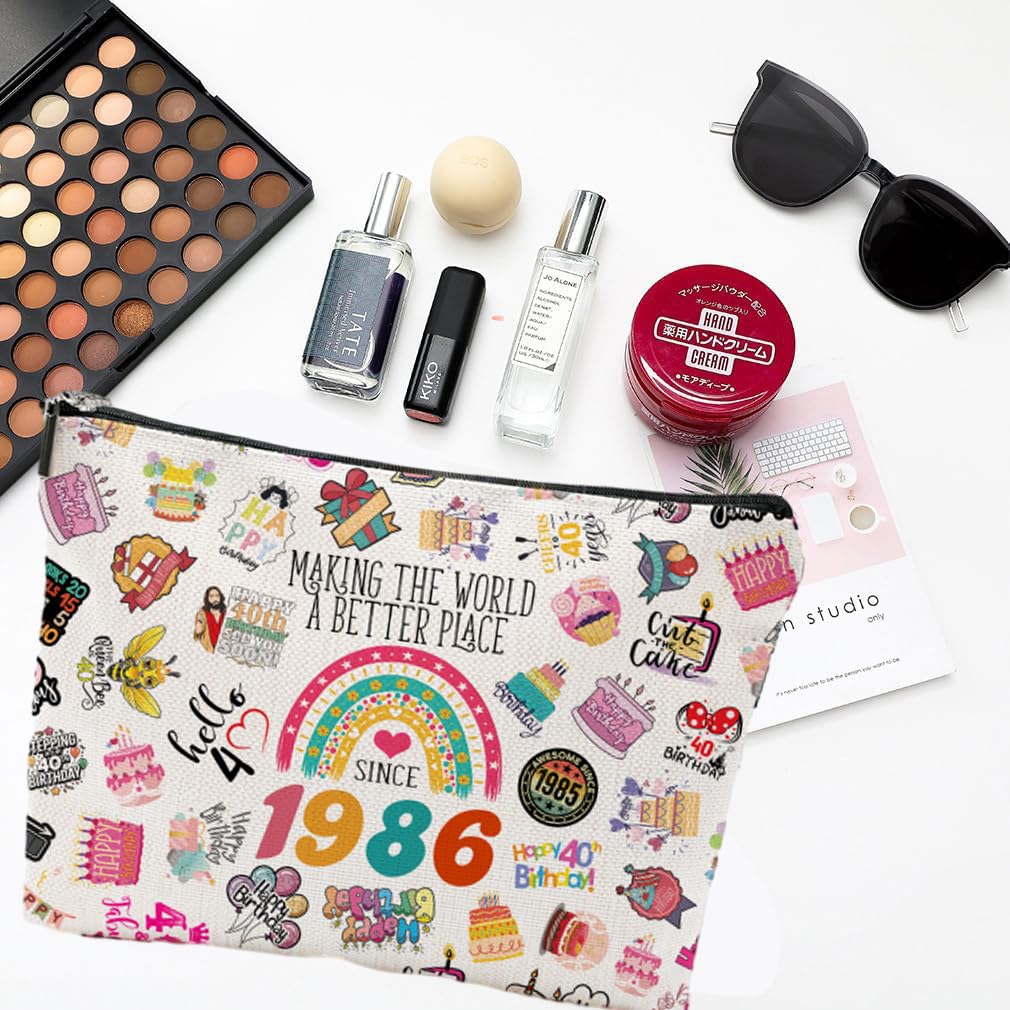 40th Birthday Gifts for Women Makeup Bag, Happy 40th Birthday Decorations for Women, 40 Year Old Gifts Ideas for Her, Mom, Wife, Sister, Mothers Day, Christmas, Cosmetic Travel Bag & Toiletry Pouch