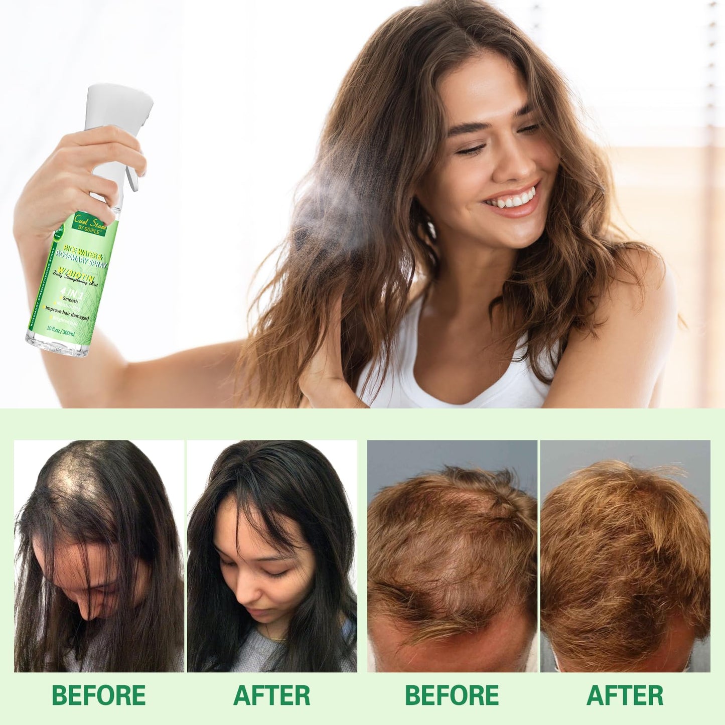 WOZUTUNT Rice Water Rosemary Spray - Rosemary & Rice Water Spray For Women & Men, Dry, Weak Hair, Thickening, Daily Strengthening Mist Hair Care Product for All Hairs Types (10 fl oz)