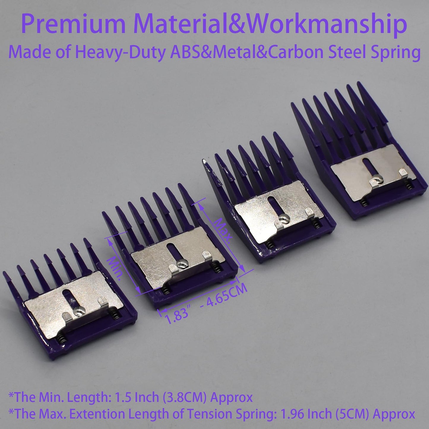 4 Pieces Professional A5-Style Animal Clipper Attachment Guard Guide Cutting Combs Set 76926-900, 1/8", 1/4", 3/8", 1/2", Compatible with Oster Classic 76 A5 Andis AG BG Wahl KM Pet Groomers (Purple)