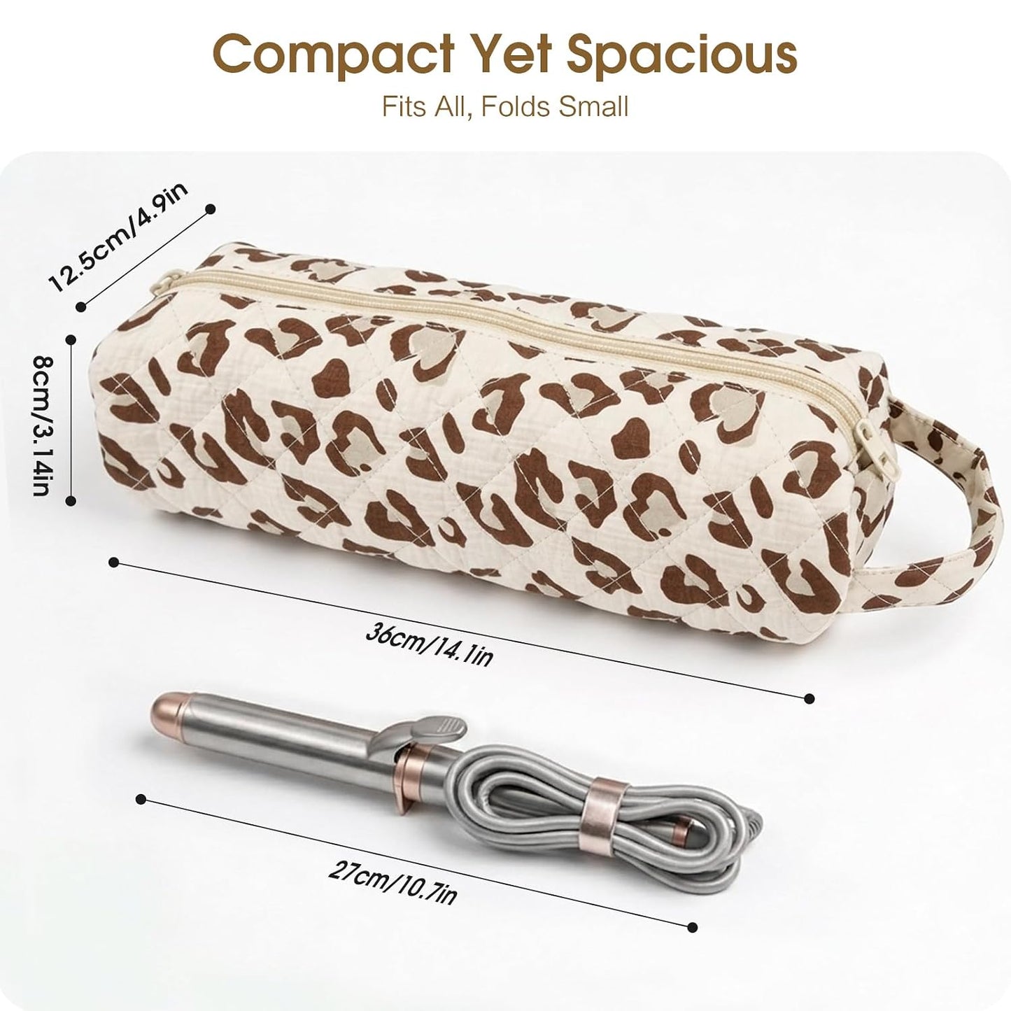 Quilted Travel Bag for Hair Tools - Compatible with Dyson Airwrap & Shark Flexstyle | Large Leopard Organizer