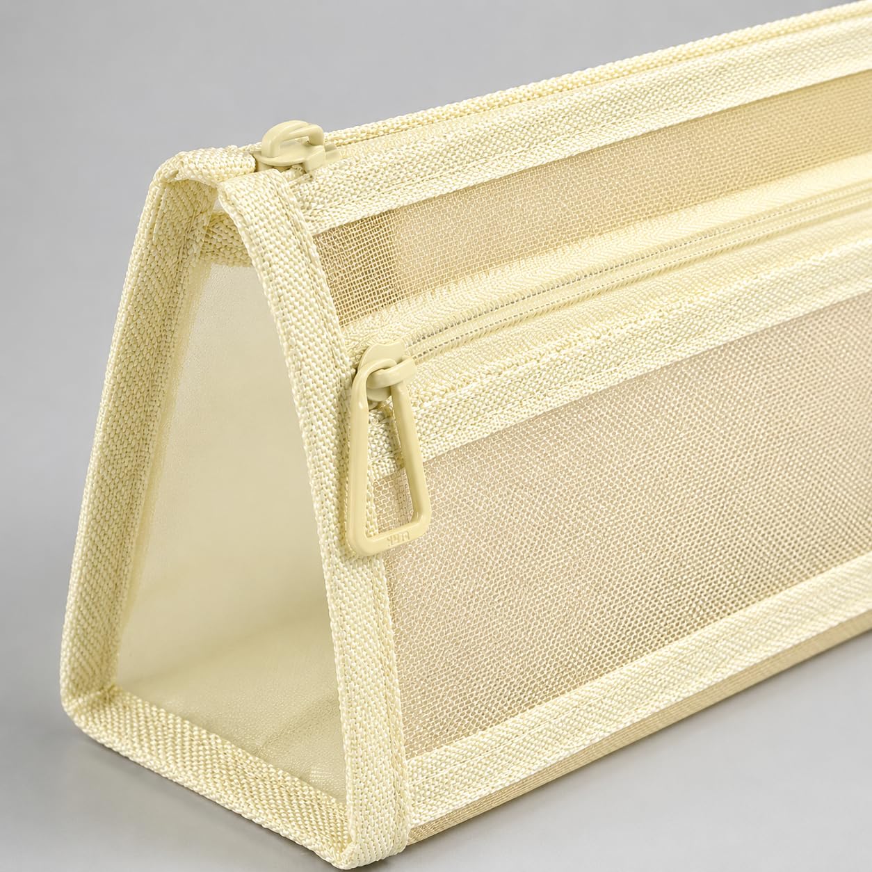 Clear Mesh Organizer Caddy with Double Zipper, Large Capacity Transparent Storage Pouch with Compartments, Versatile Makeup Bag Accessory Organizer for Office Adults, 8.6x2x3.9 in(Yellow)