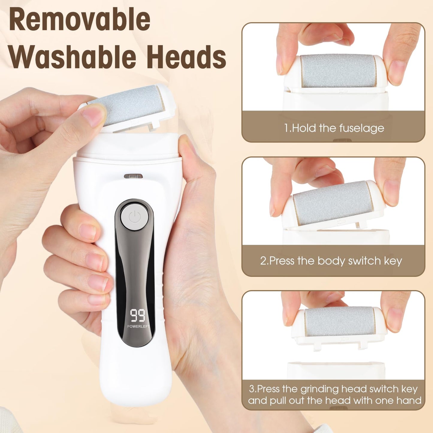 Meyluth Electric Foot Scrubber File Callus Remover, 17-in-1 Professional Pedicure Kit, Waterproof Cracked Dry Dead Skin Removal for Feet Care, Wider 3 Rollers, 3 Speed, Battery Display