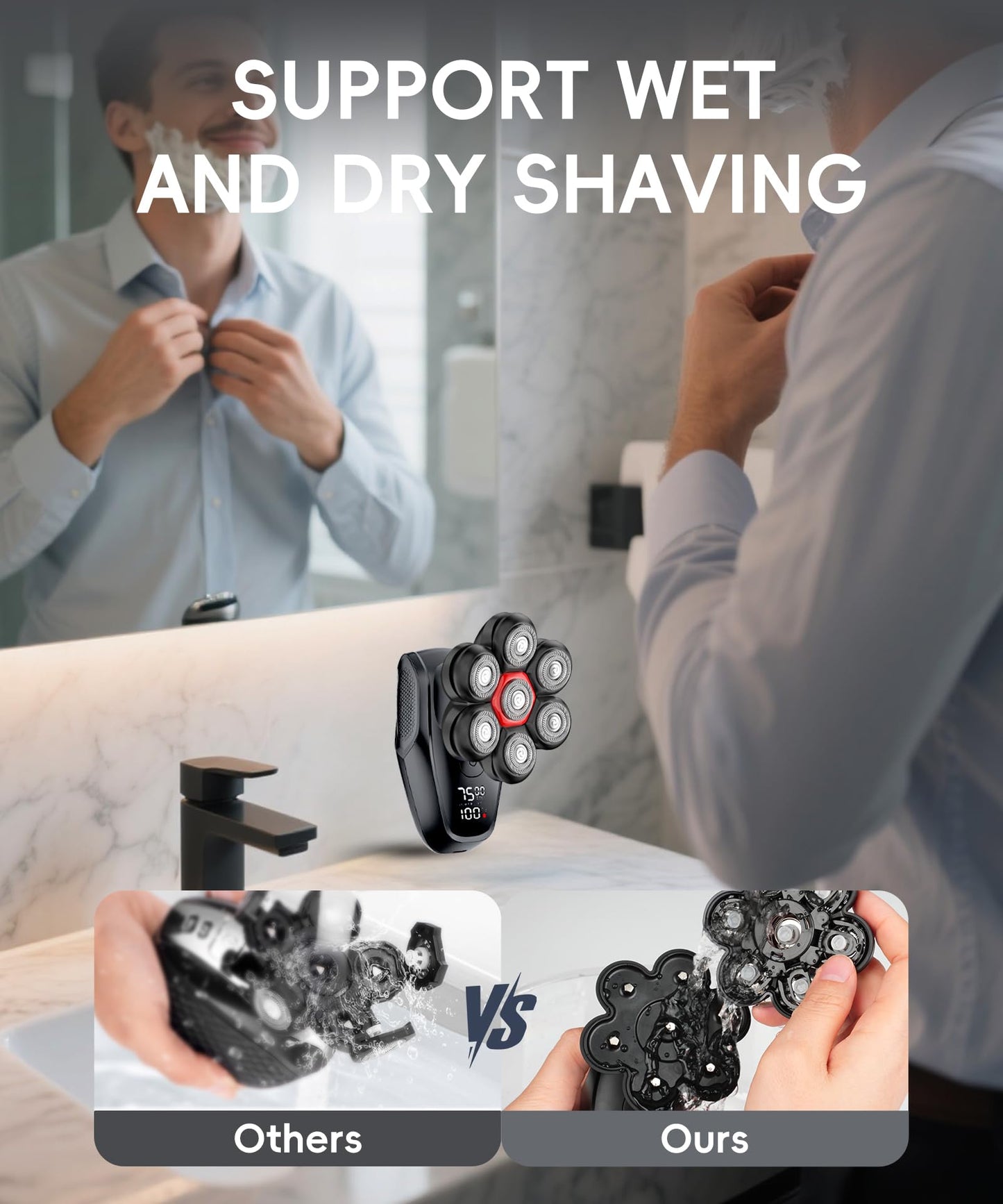 MALEGEBAZ Head shavers for Bald Men 5-in-1 Men's Grooming Kit, 7D Rotary Electric Head Shaver, IPX8 Waterproof Wet/Dry Father's Day High-Gloss Black