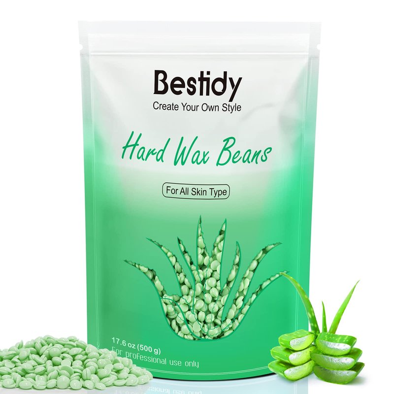 Bestidy Wax Beads, Bagged 500g/1.1lb/17.6oz, Waxing beans for Hair Removal, Women Men, Home Waxing for All Body and Brazilian Bikini Areas Green