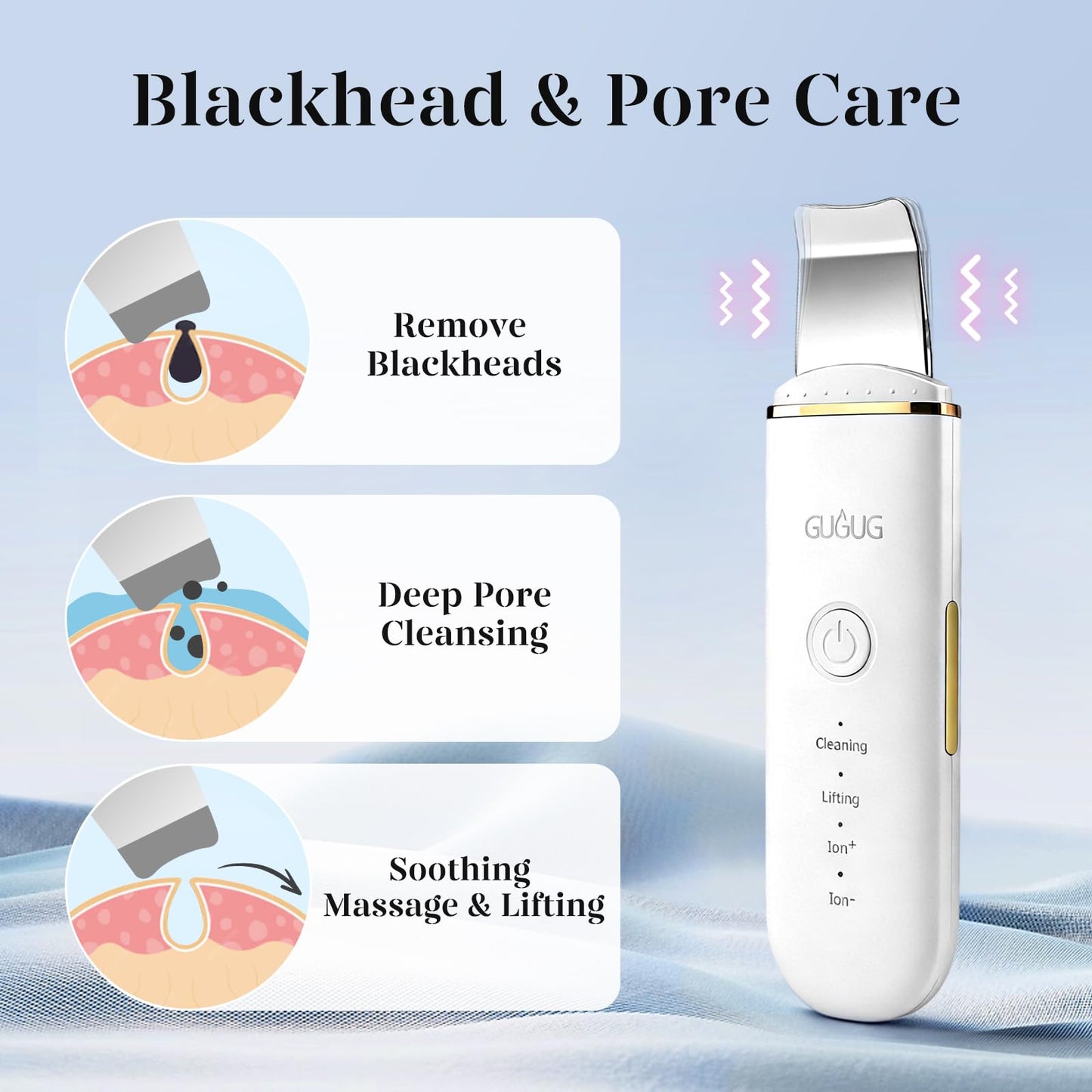 GUGUG Skin Scrubber Face Spatula Skin Spatula Pore Cleaner Blackhead Remover Tools for Facial Deep Cleansing-4 Modes -White