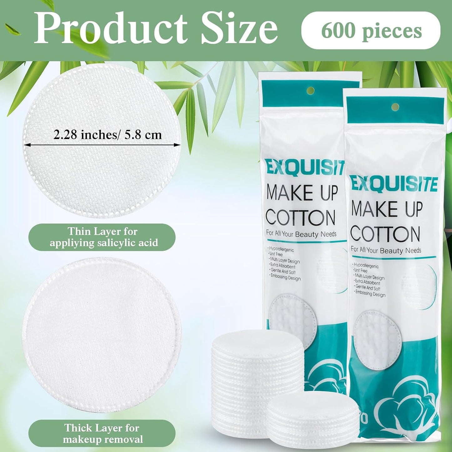 Maxcheck Cotton Rounds - 600 Pcs Exfoliating Makeup Remover Pads | Soft Facial Toner Pads