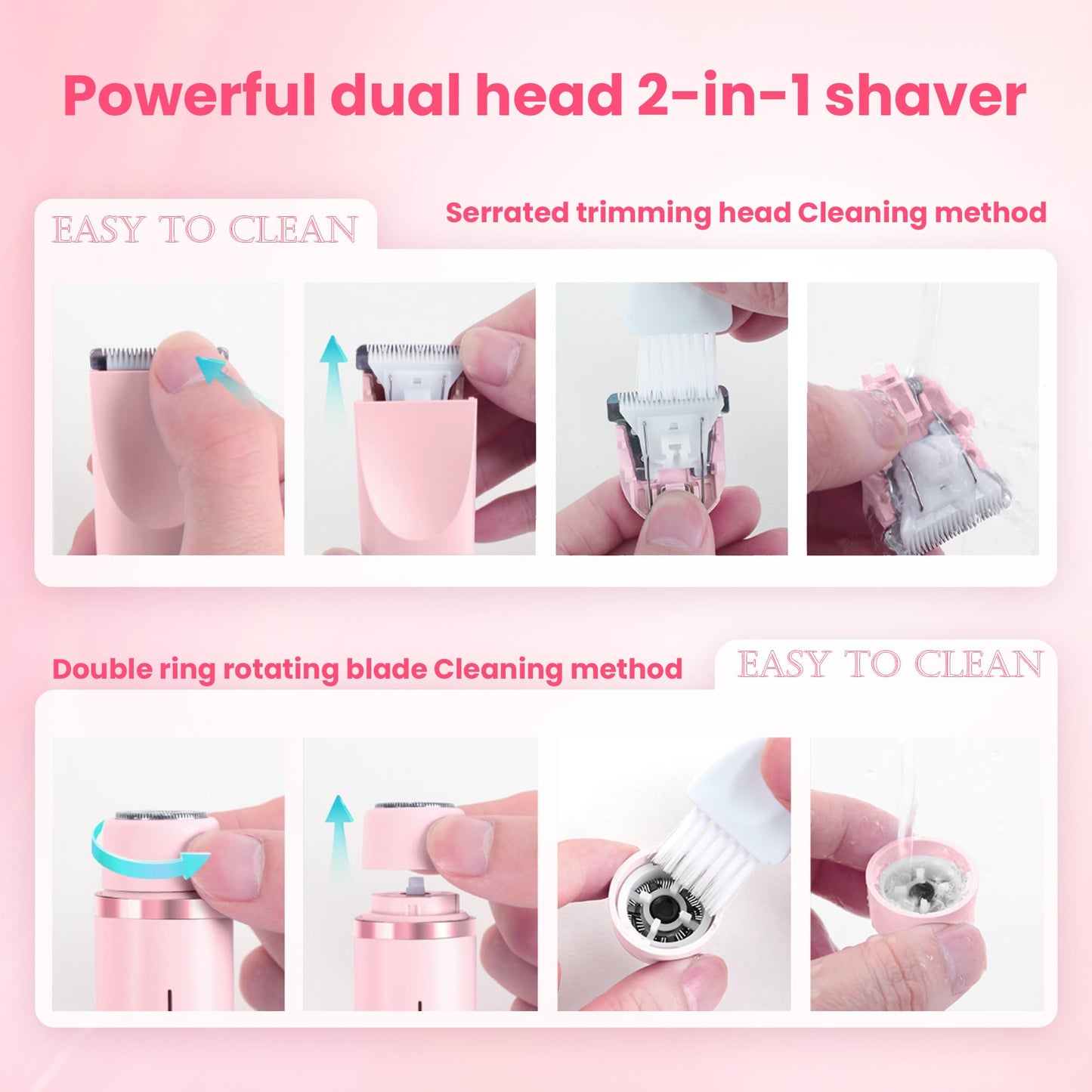 YZDJQX Bikini Trimmer for Women-2 in 1 Dual Head Electric Razors,IPX7 Waterproof Bikini Electric Shaver,Dry & Wet Use Painless Bikini Shaver,Pubic Hair Trimmer for Private Area & Body Hair, Pink