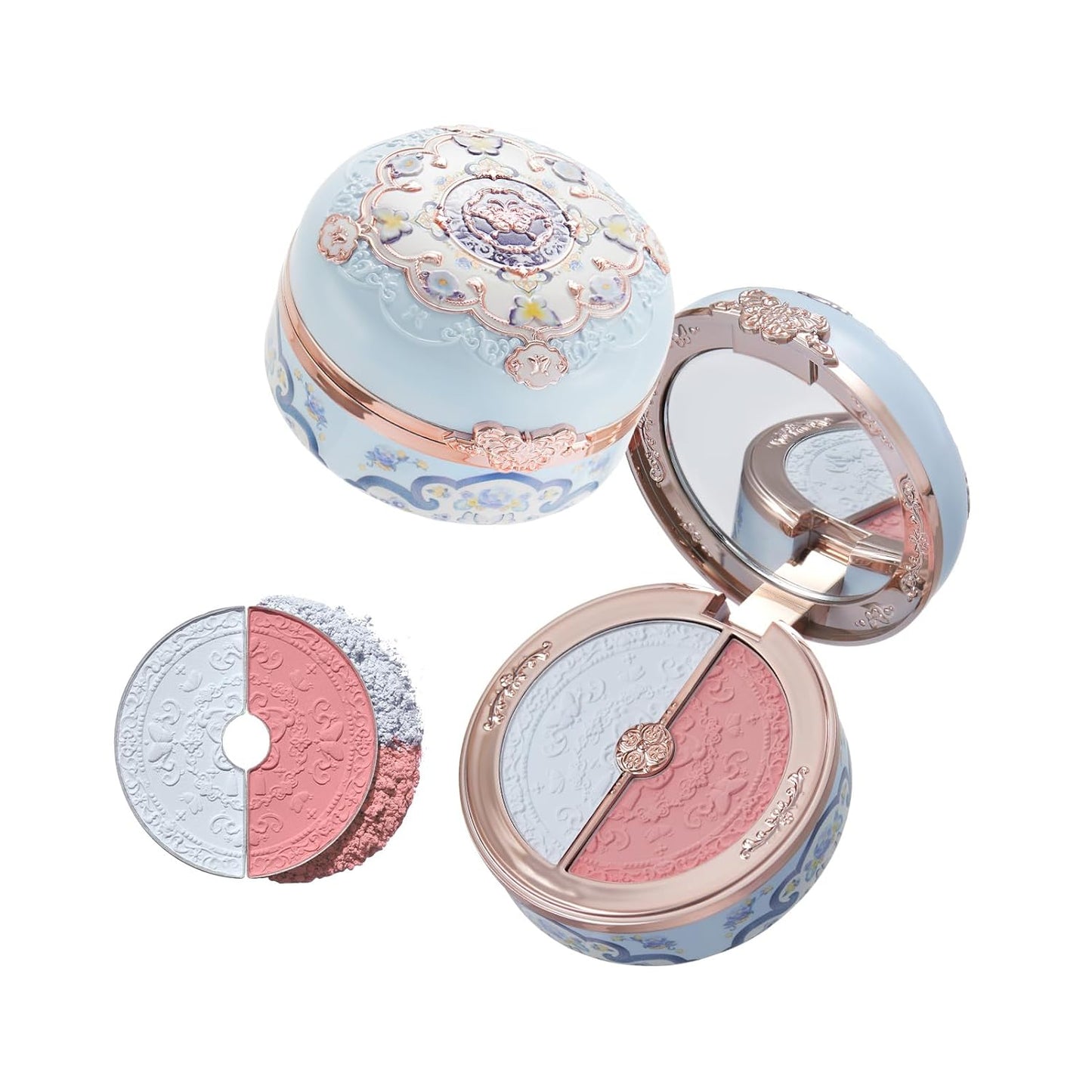 Butterfly Cloud Collar Highlighting & Blush Duo Powder - Blue & Pink Matte Palette, 0.21 Oz (02 Seaborne Moon)