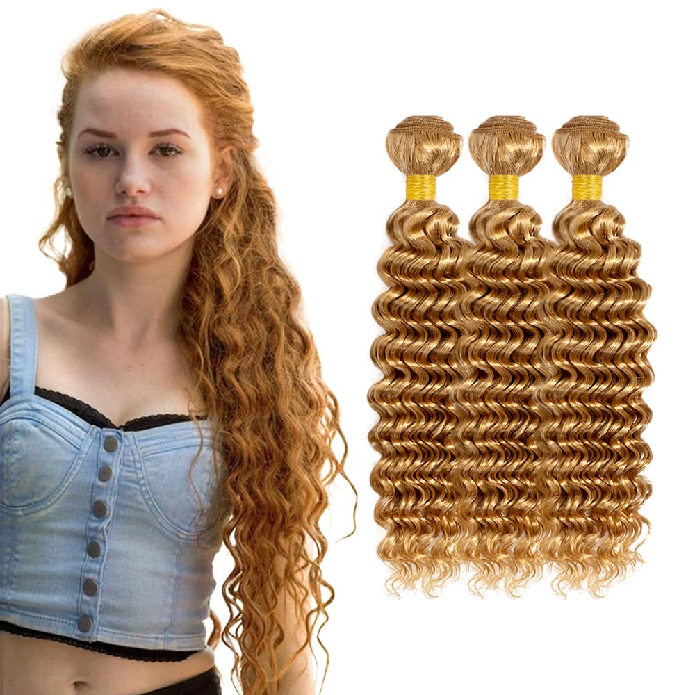 Honey Blonde Bundles Human Hair 27 Deep Wave Bundles 18 20 22 inch LadrXadr Blonde Deep Wave Hair Bundle 150g