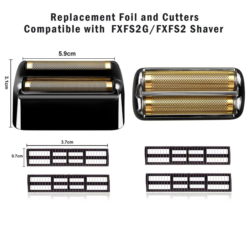 2 pack Professional Replacement Foil and Cutters for BaBylissPRO Barberology Double Foil Shaver, Compatible with BaBylissPRO Barberology FXFS2 Shaver，Black