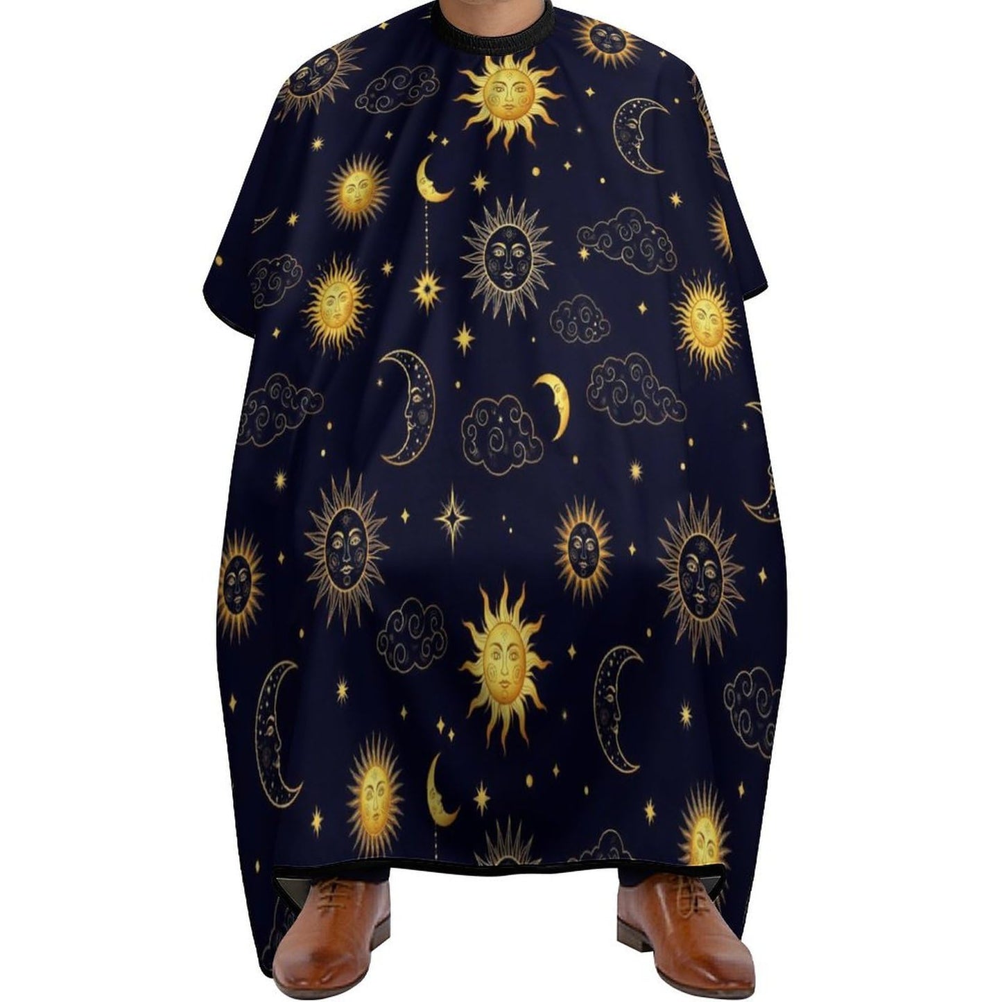 Fashion Salon Barber Cape Professional Hair Cutting Cape with Adjustable Snap Closure Sun Moon Boho Astrology
